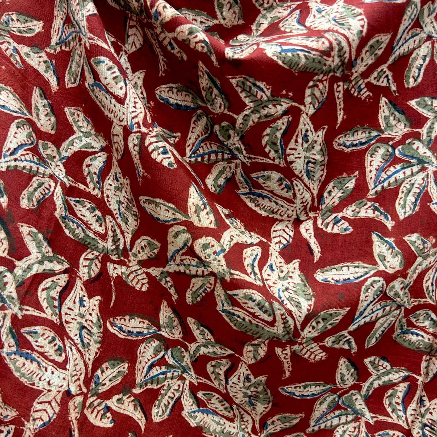 Kalamkari Red Floral Hand Block Printed Fabric