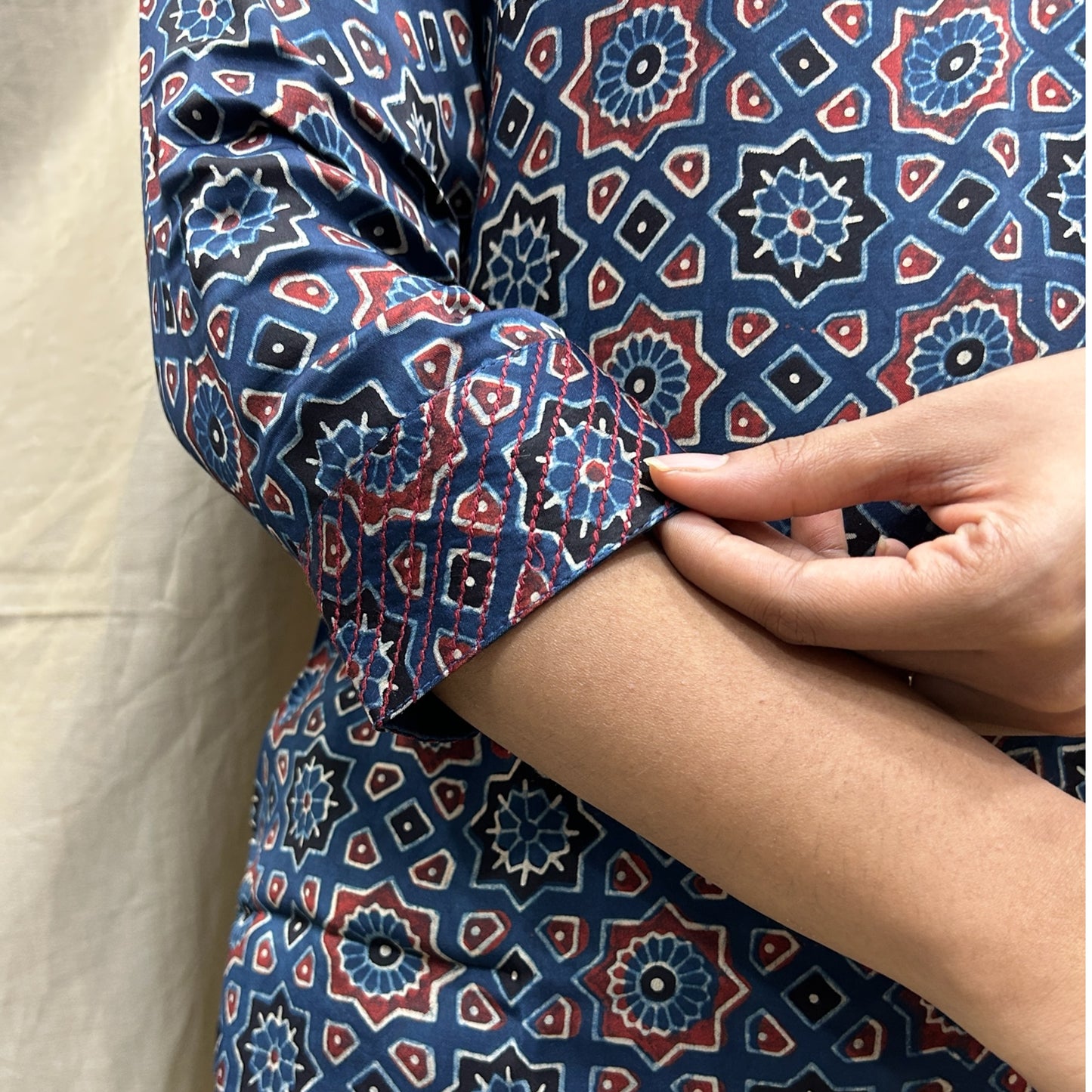 Ajrakh Blue Geometric Modal Silk Short Kurti
