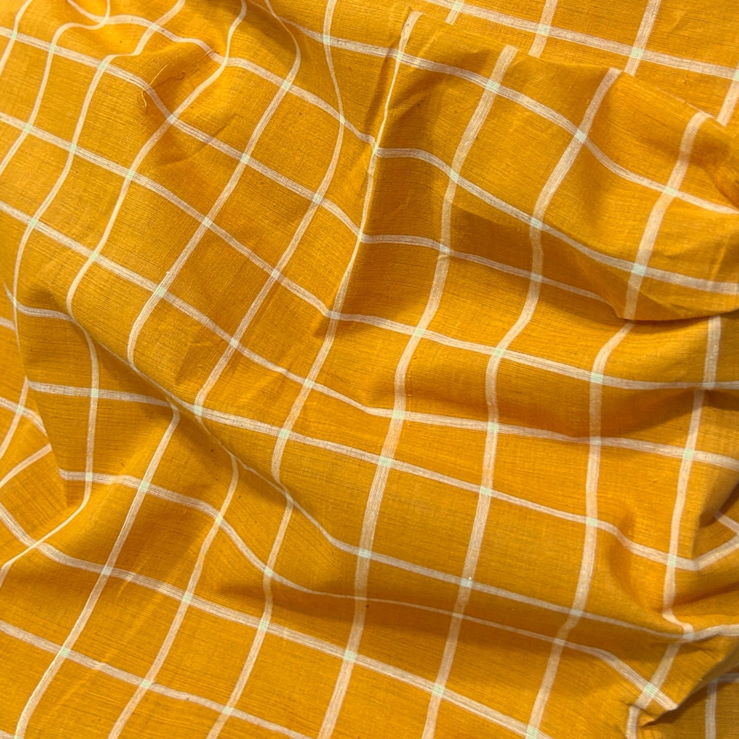 Mangalgiri Yellow with White Checks Handloom Cotton Fabric