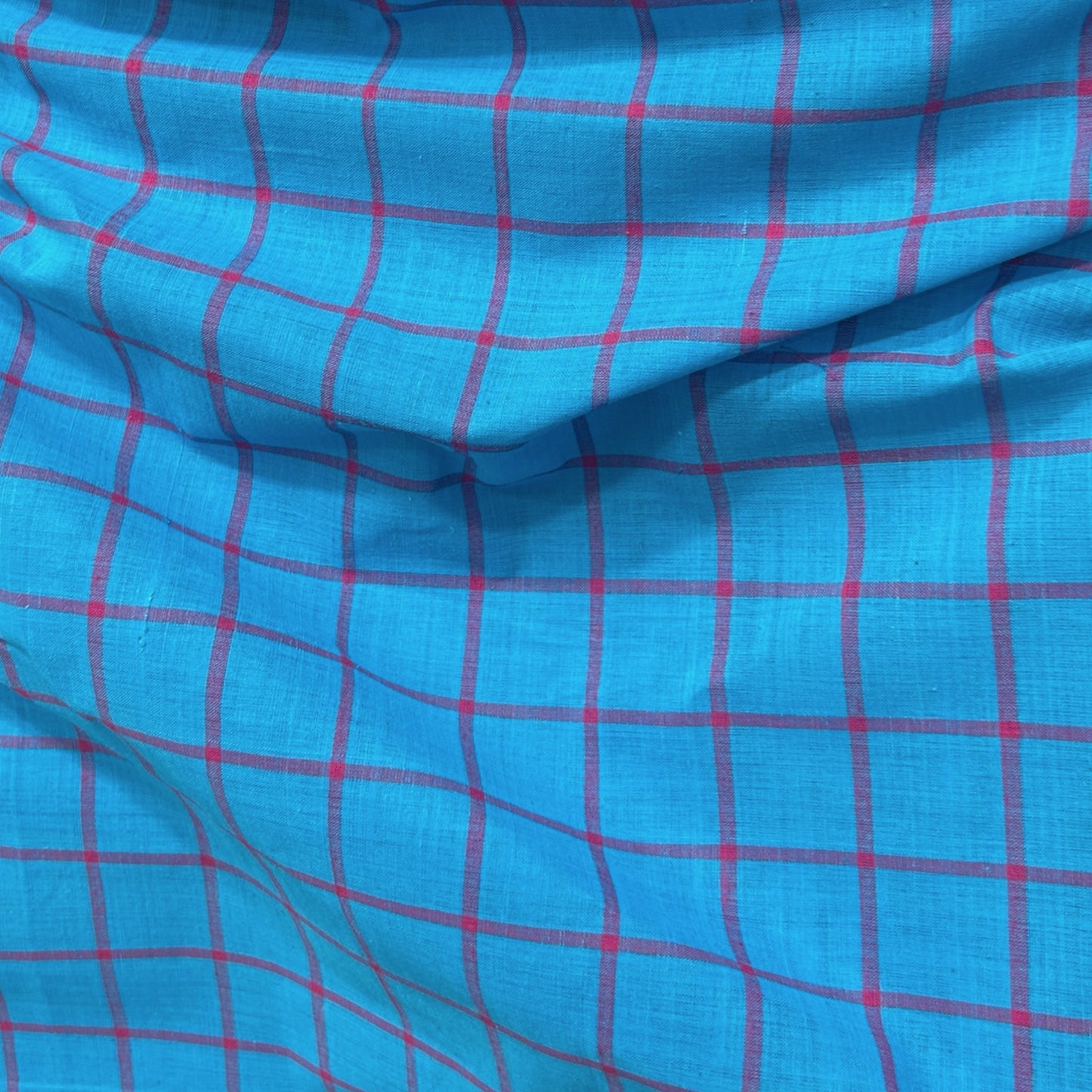 Mangalgiri Blue with Pink Checks Handloom Cotton Fabric