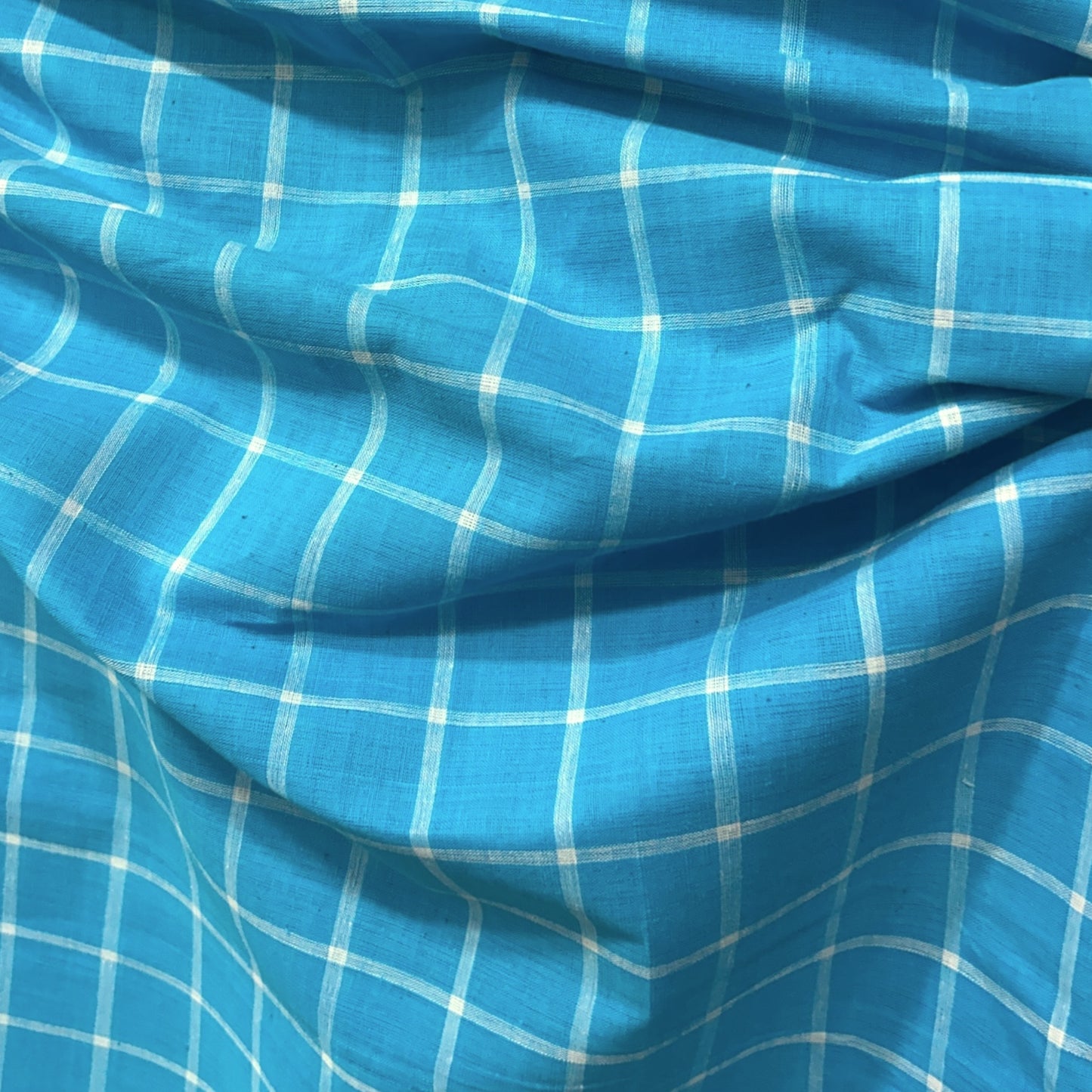 Mangalgiri Blue with White Checks Handloom Cotton Fabric