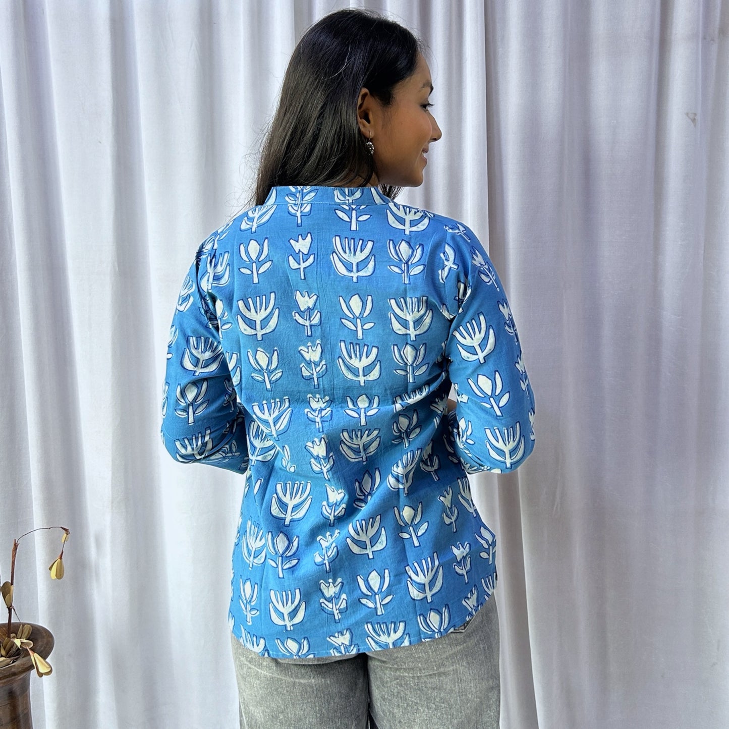 Dabu Blue Floral Hand Block Printed Tunic