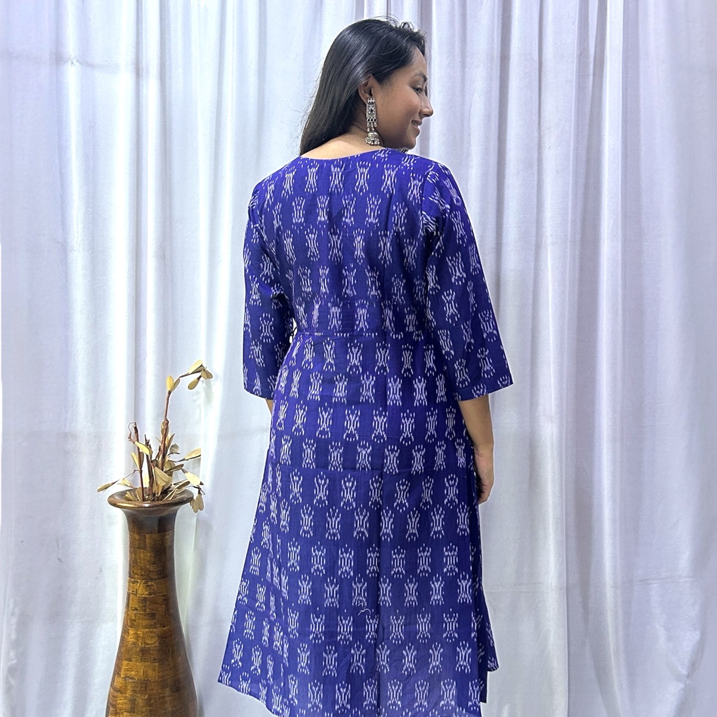Mercerised Ikkat Blue Handloom Angrakha