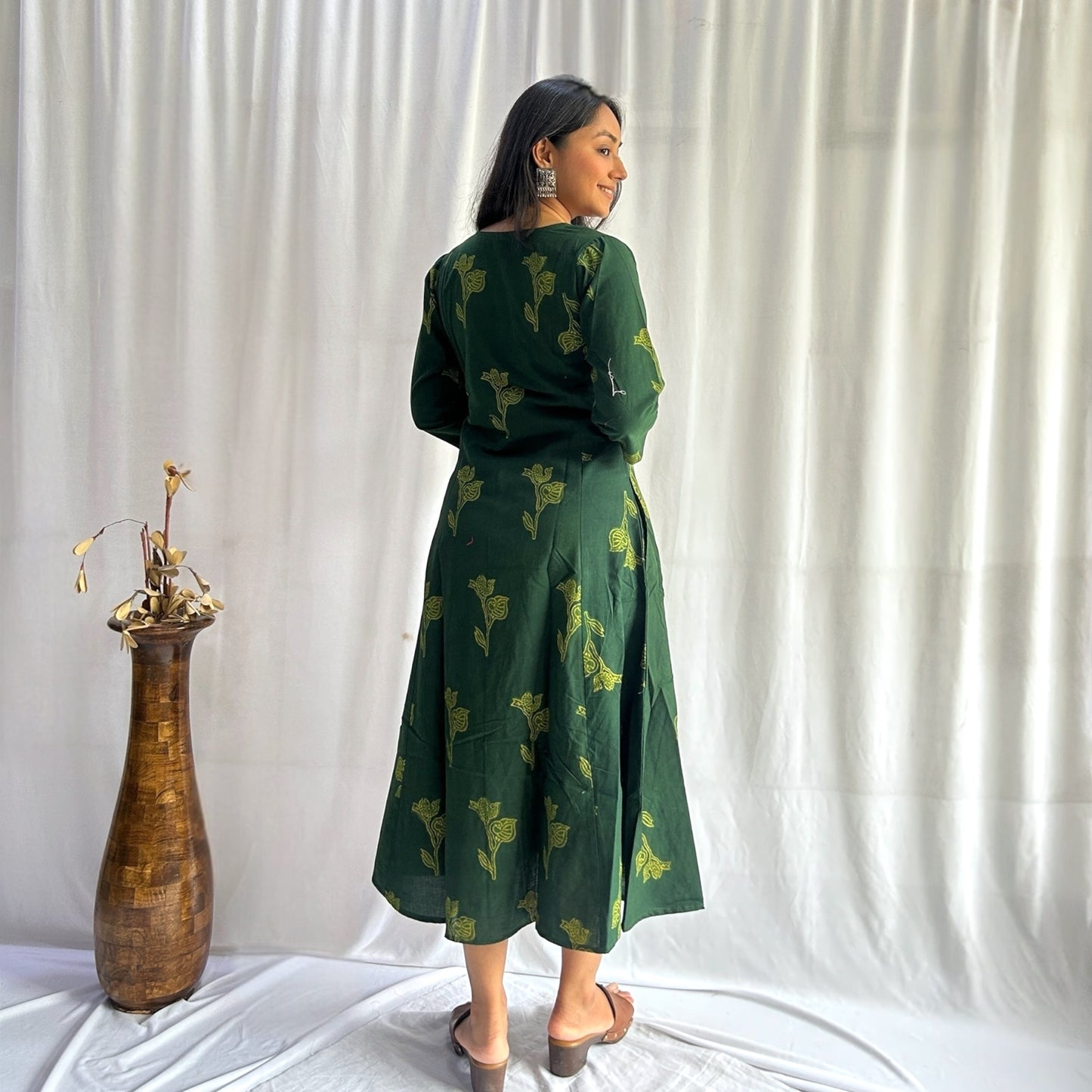 Dabu Green Animal Print Hand Block Printed Dress