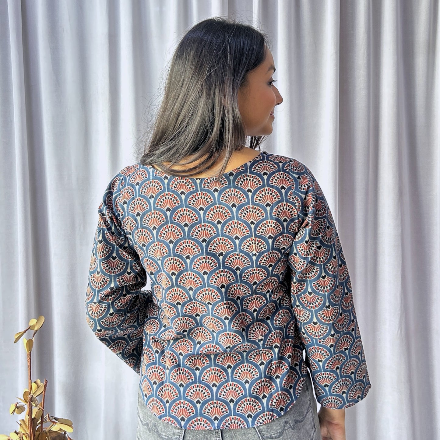 Blue Ajrakh Floral Hand Block Printed Tunic