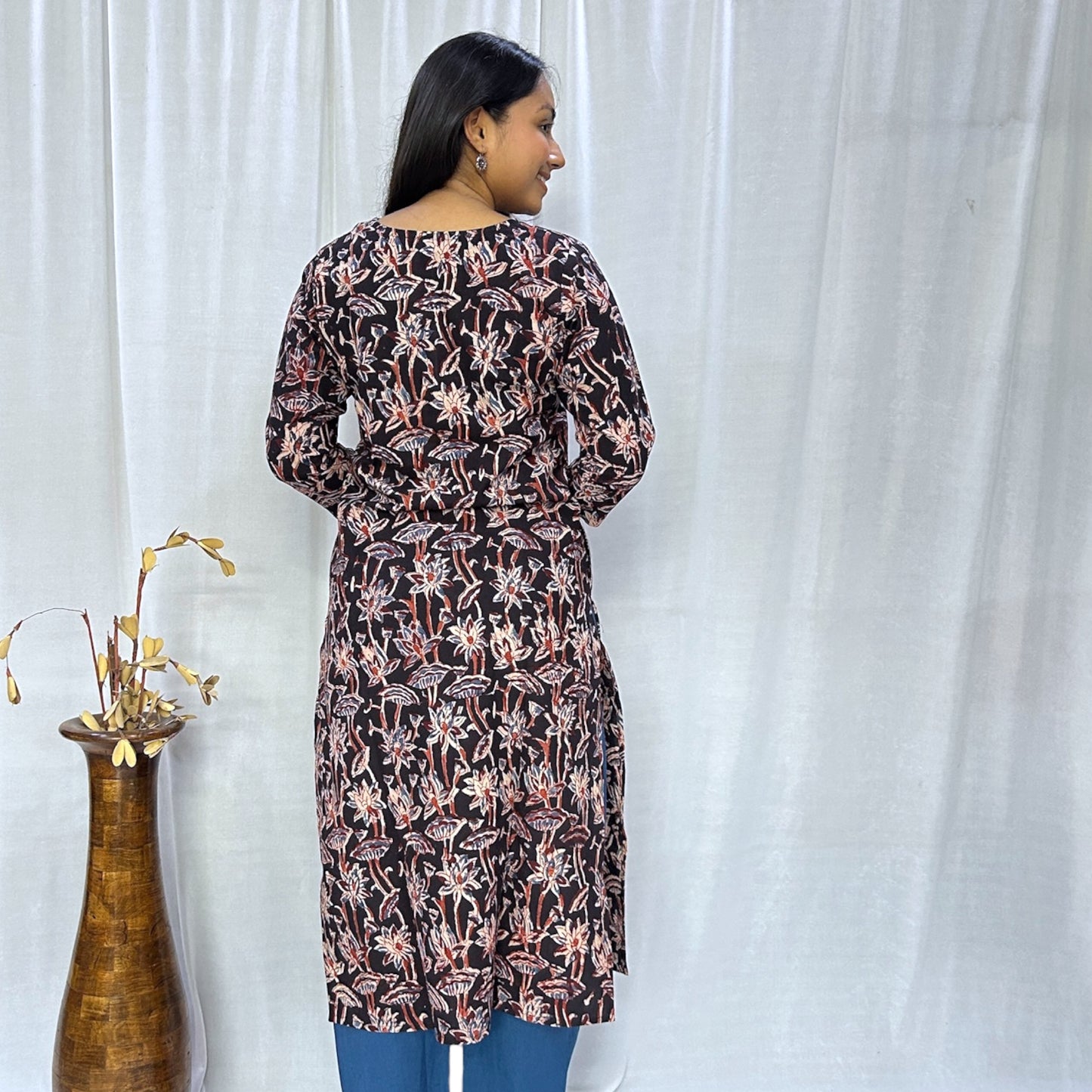 Kalamkari Black floral Long Kurti