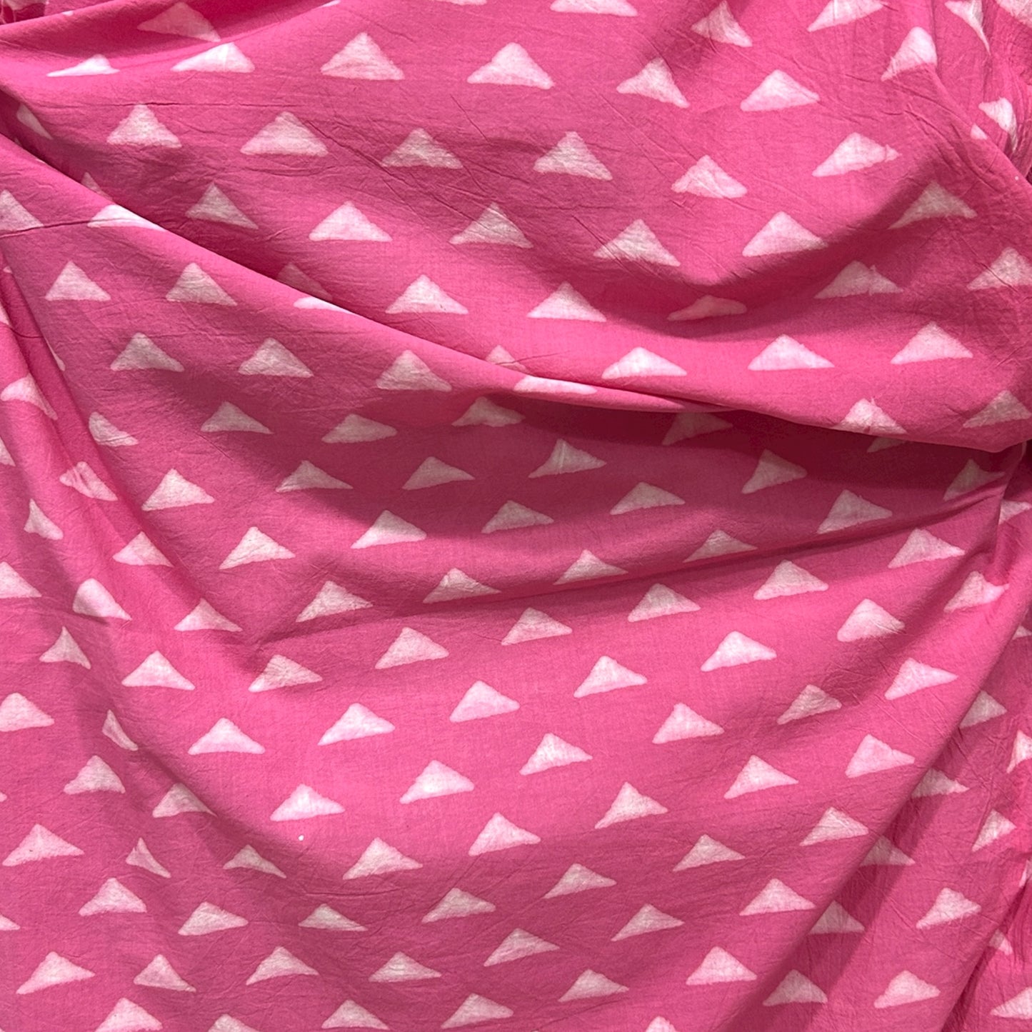 Dabu Pink Triangle Motif Hand Block Printed Fabric