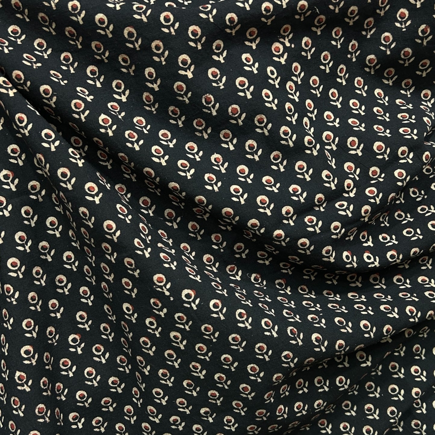 Vegetable Black Floral Hand Block Printed Fabric