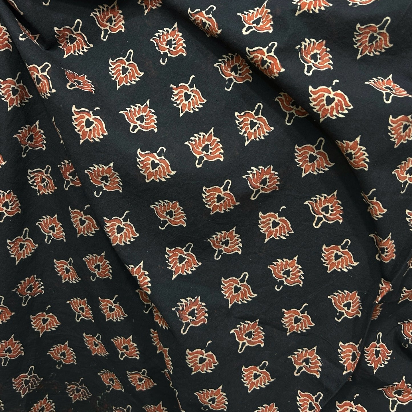 Vegetable Black Floral Hand Block Printed Fabric