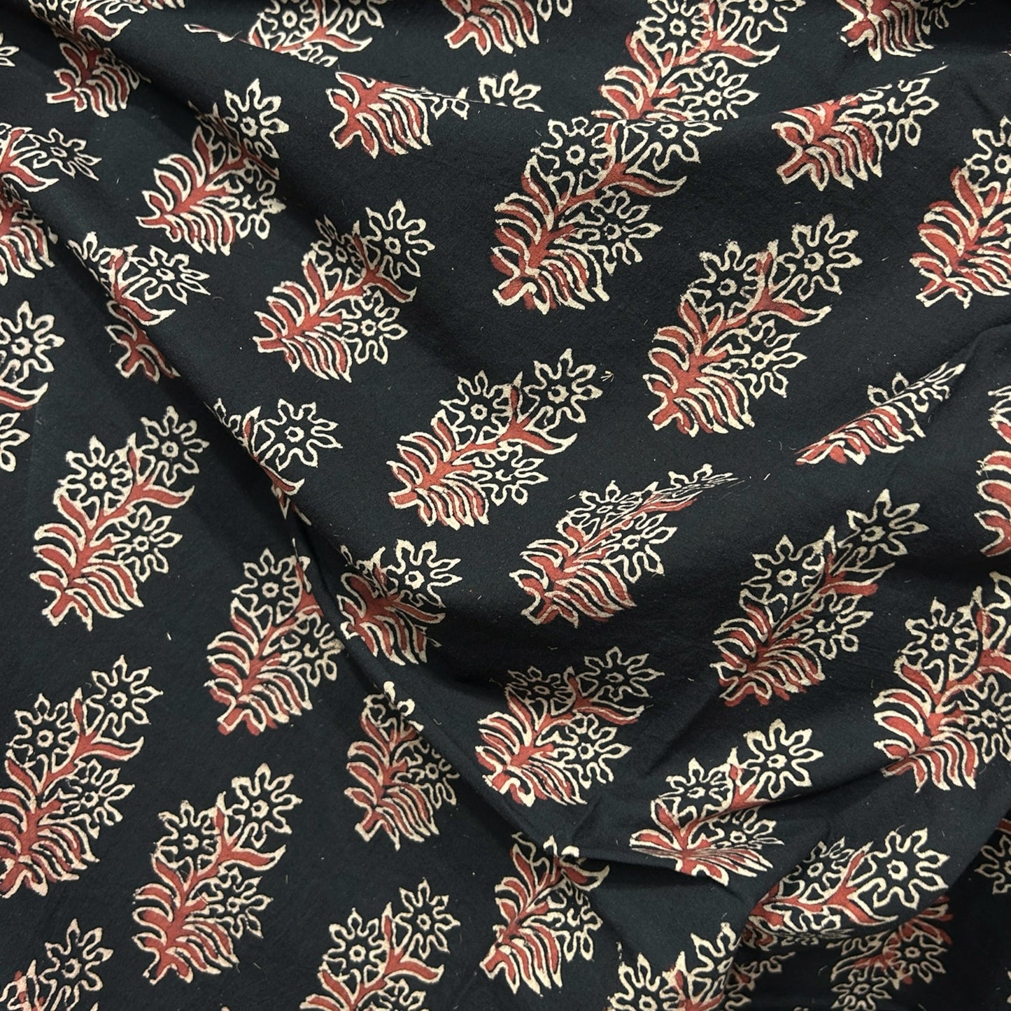 Vegetable Black Floral Hand Block Printed Fabric