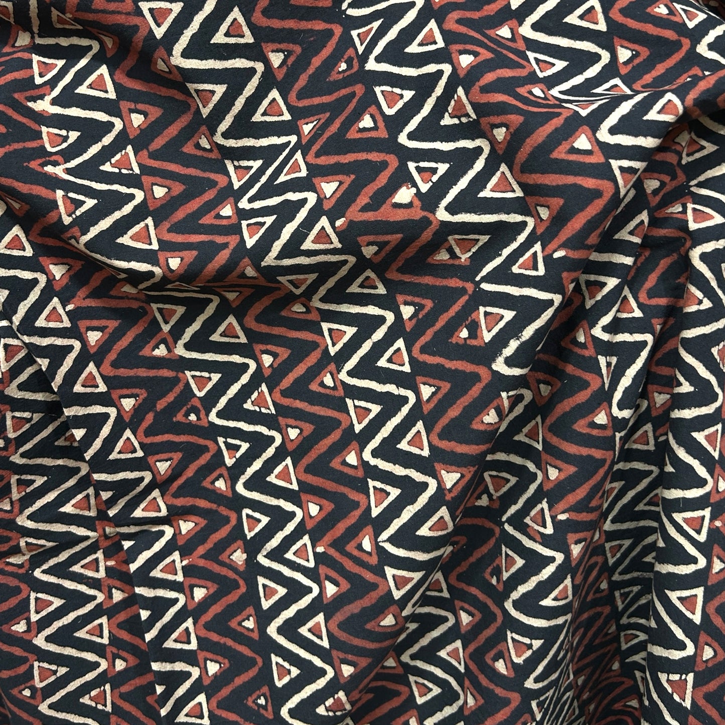 Vegetable Black Geometric Hand Block Printed Fabric
