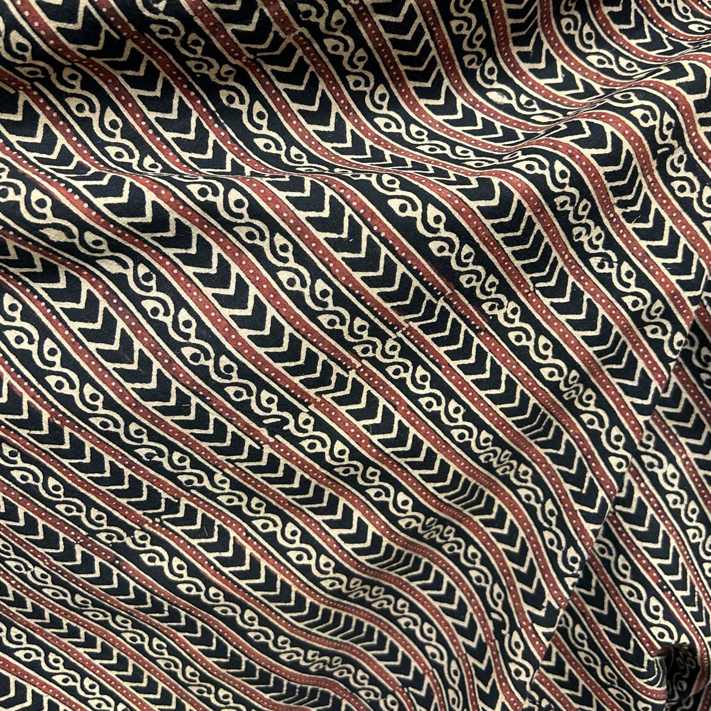 Vegetable Black Geometric Hand Block Printed Fabric