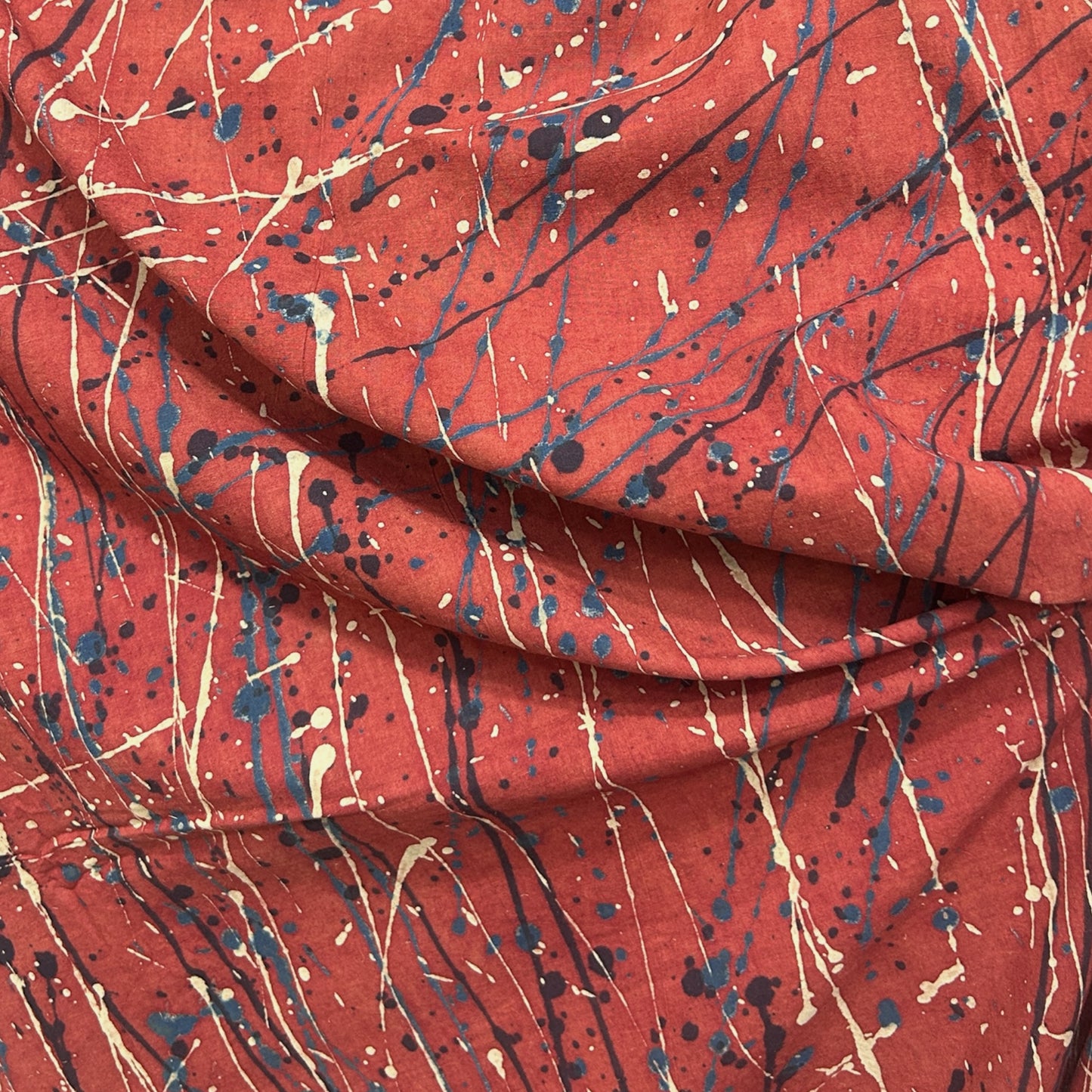 Ajrakh Red Brush Hand Block Printed Fabric