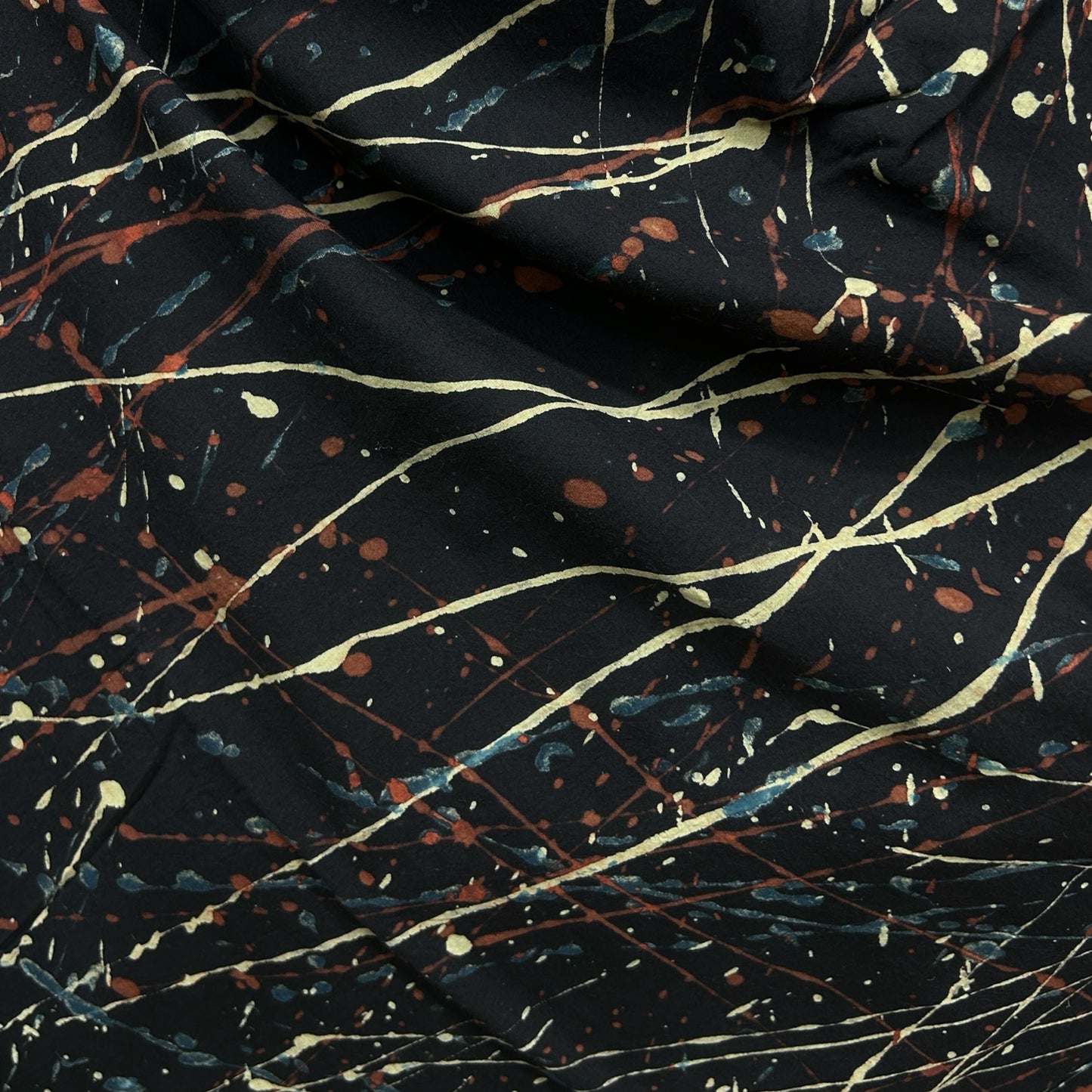 Ajrakh Black Brush Hand Block Printed Fabric