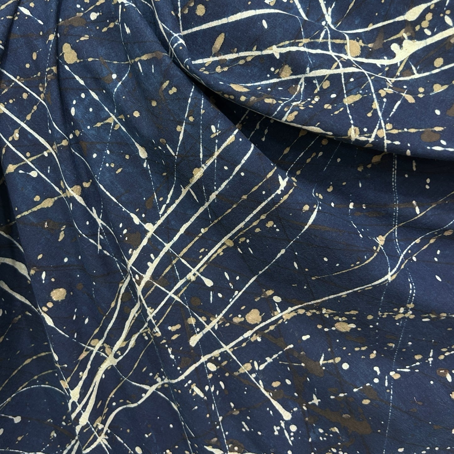 Ajrakh Blue Brush Hand Block Printed Fabric