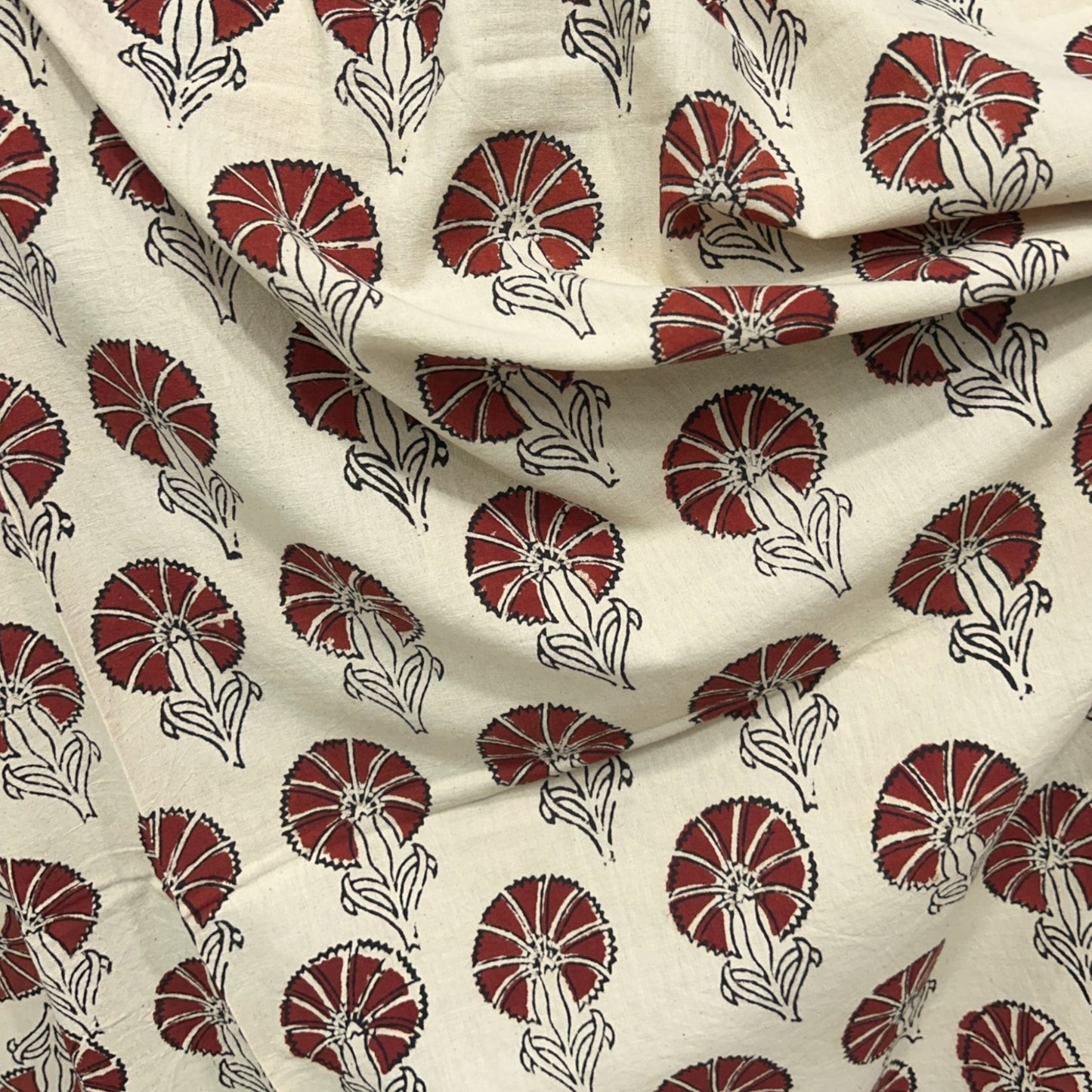 Vegetable Cream Floral Hand Block Printed Fabric