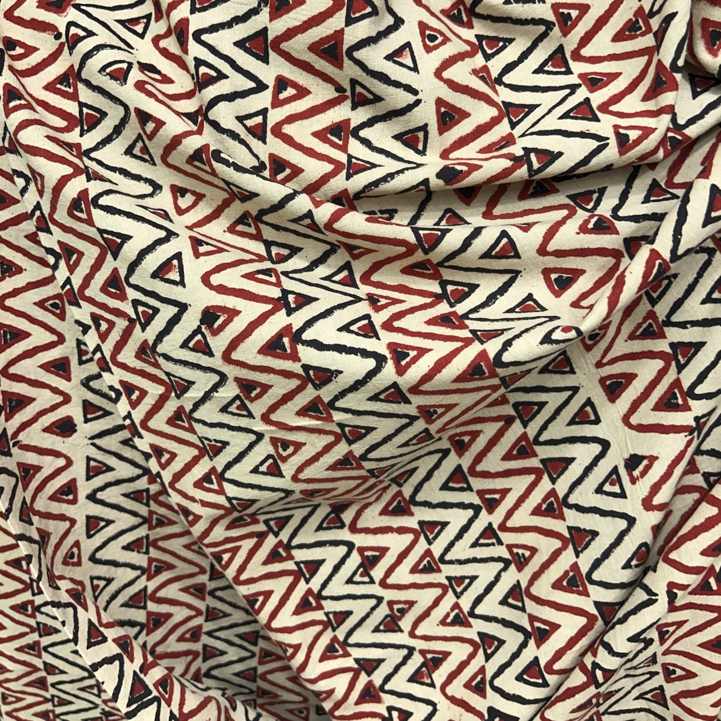 Vegetable Cream Triangle Hand Block Printed Fabric