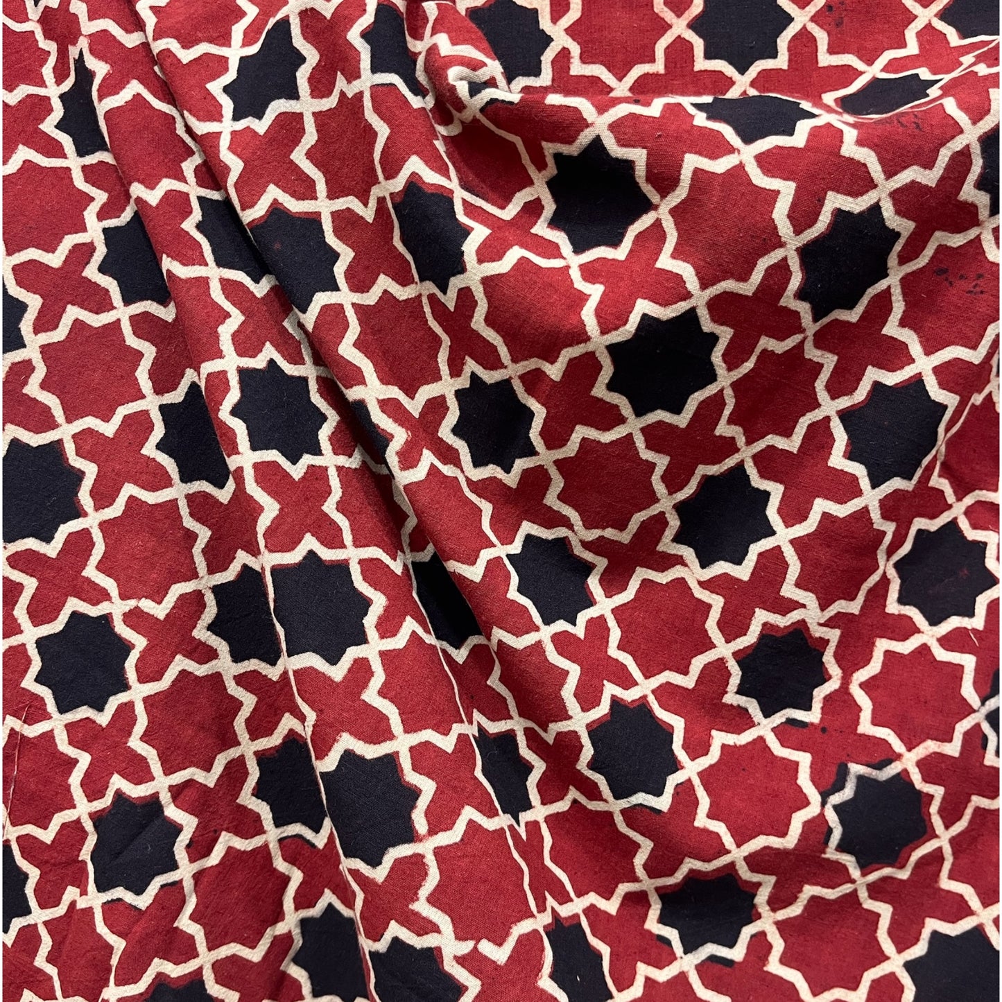 Vegetable Red Geometric Hand Block Printed Fabric