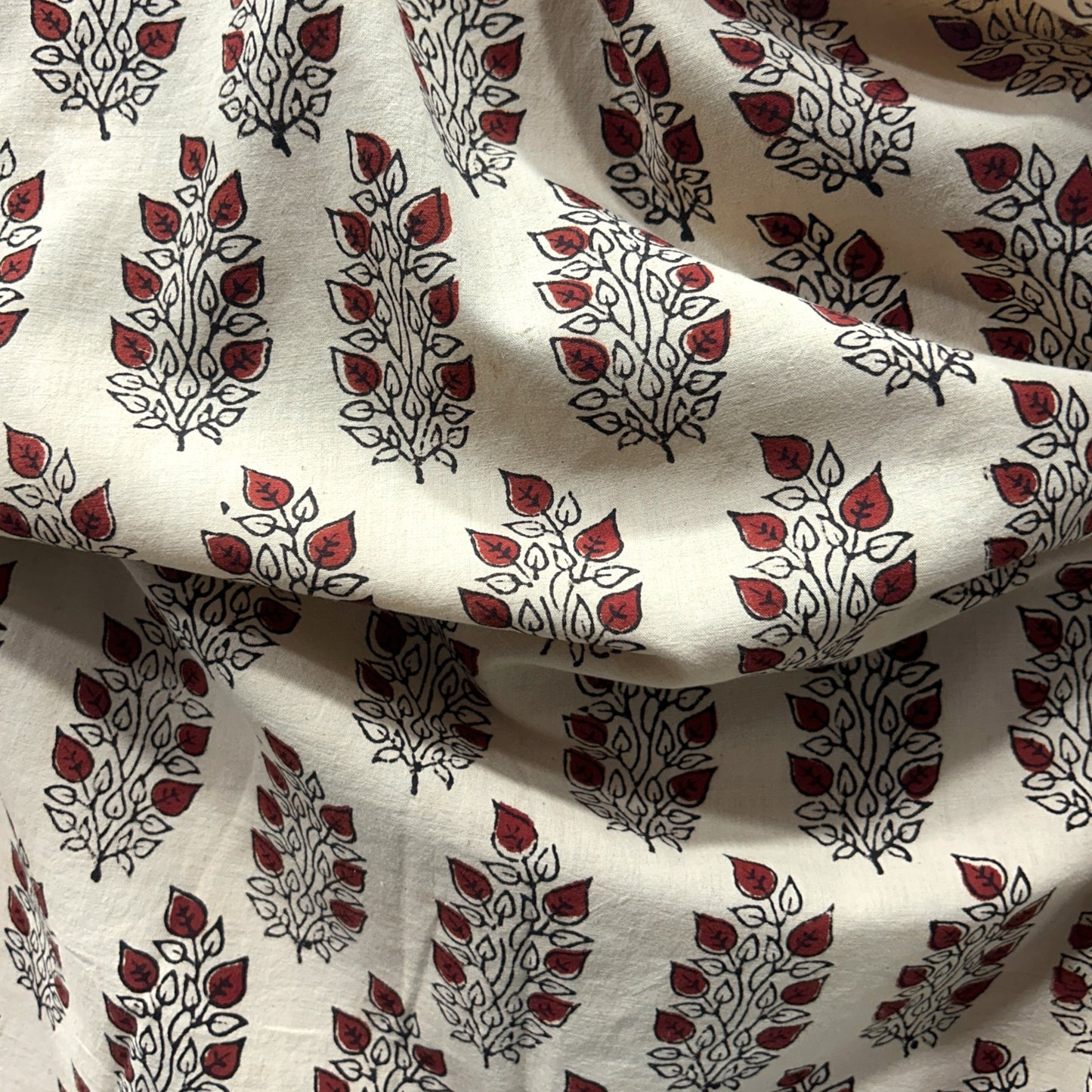 Vegetable Cream Floral Hand Block Printed Fabric