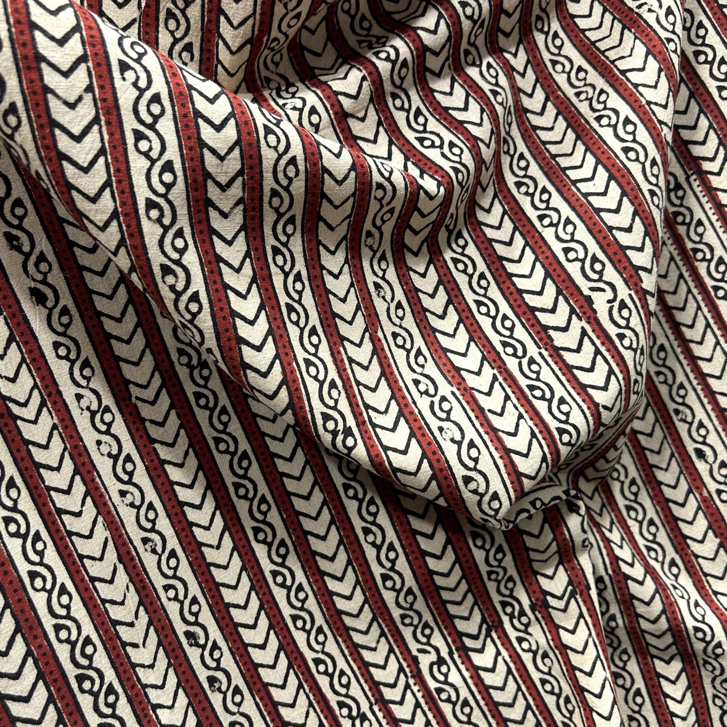 Vegetable Cream Stripes Hand Block Printed Fabric