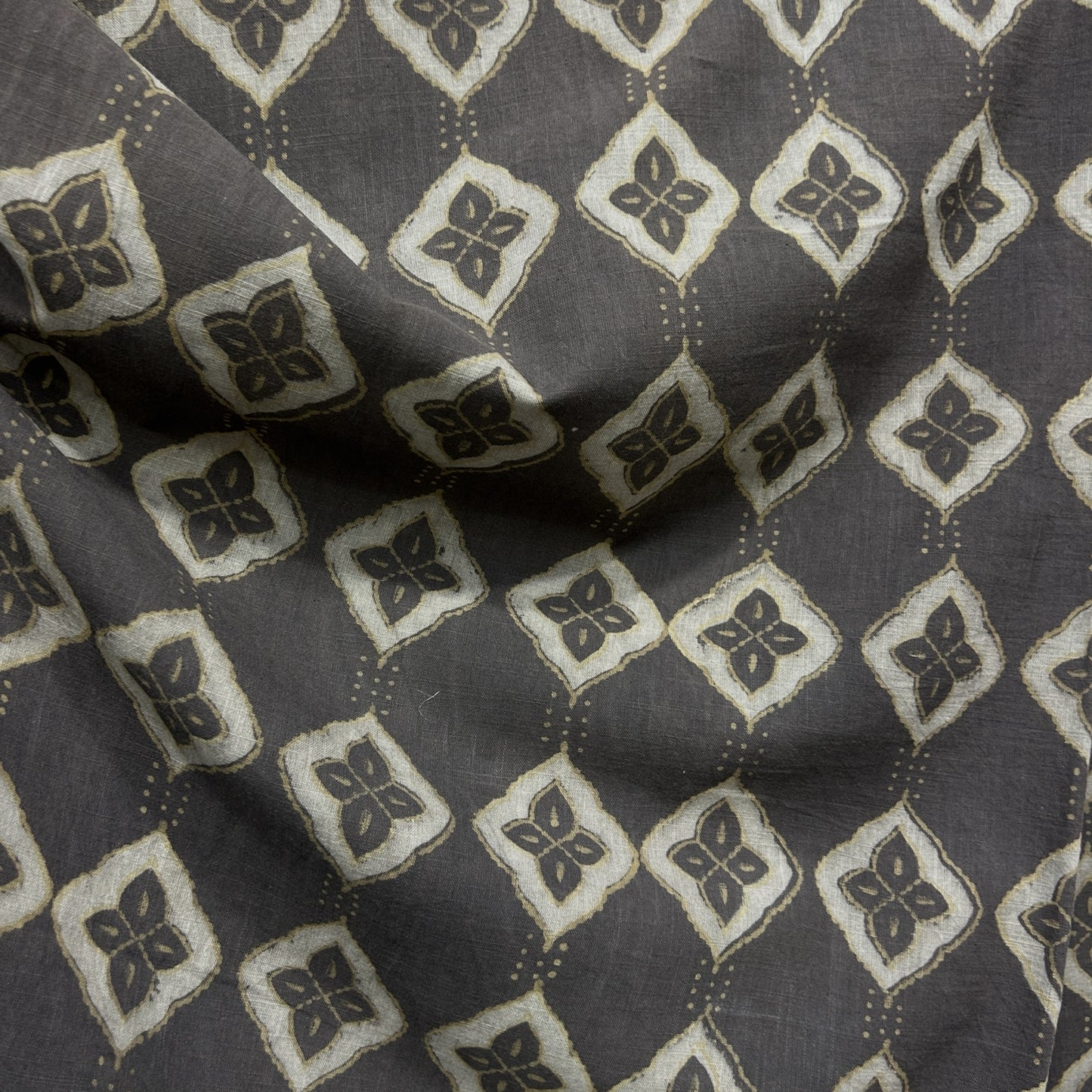Dabu Brown Geometric Slub Cotton Hand Block Printed Fabric