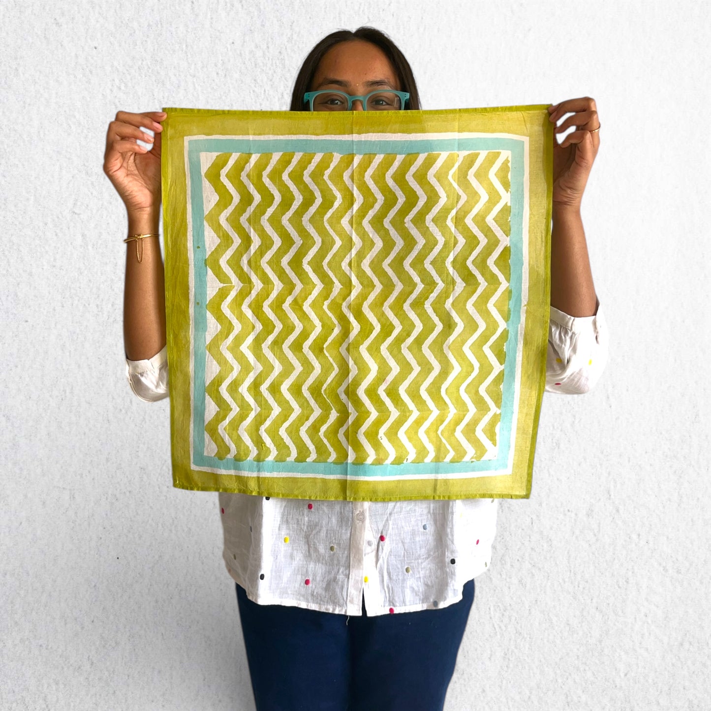 Green Hand Block Printed Bandana