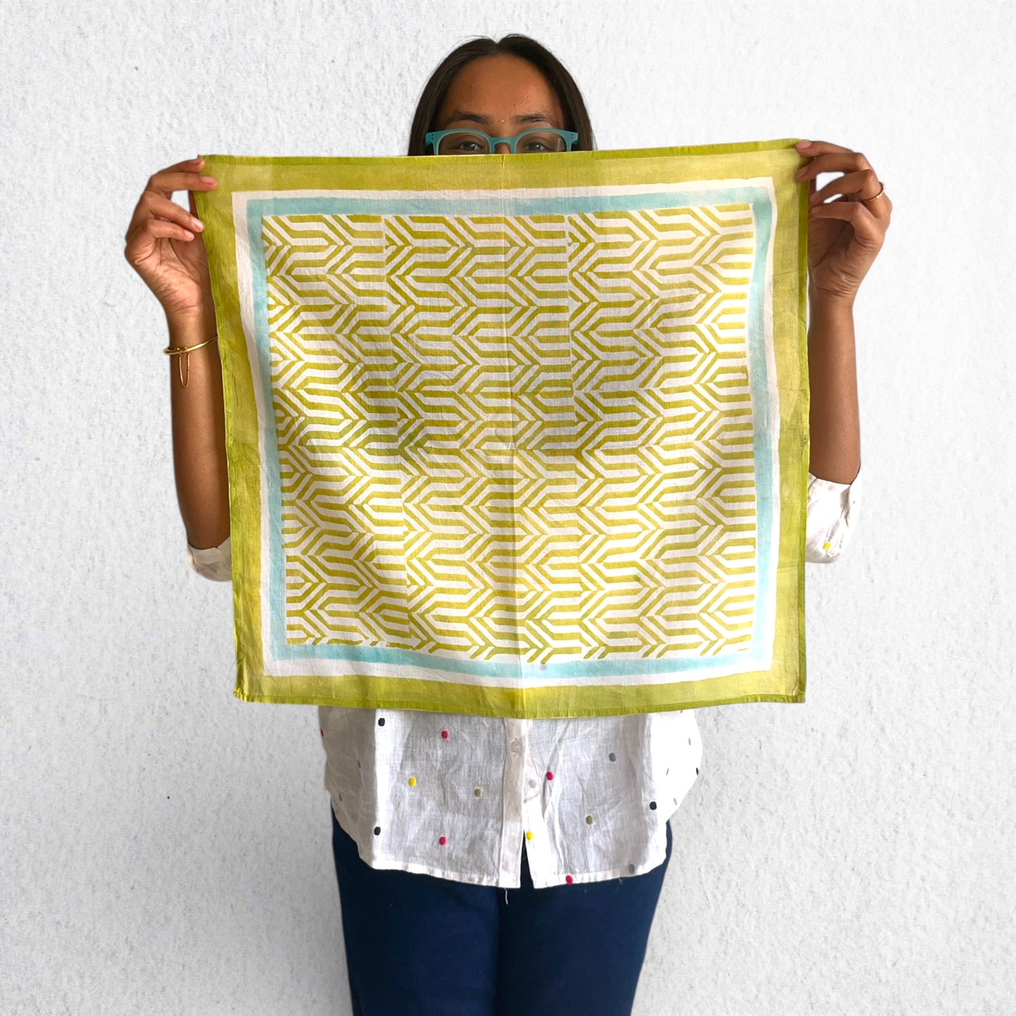 Green Hand Block Printed Bandana