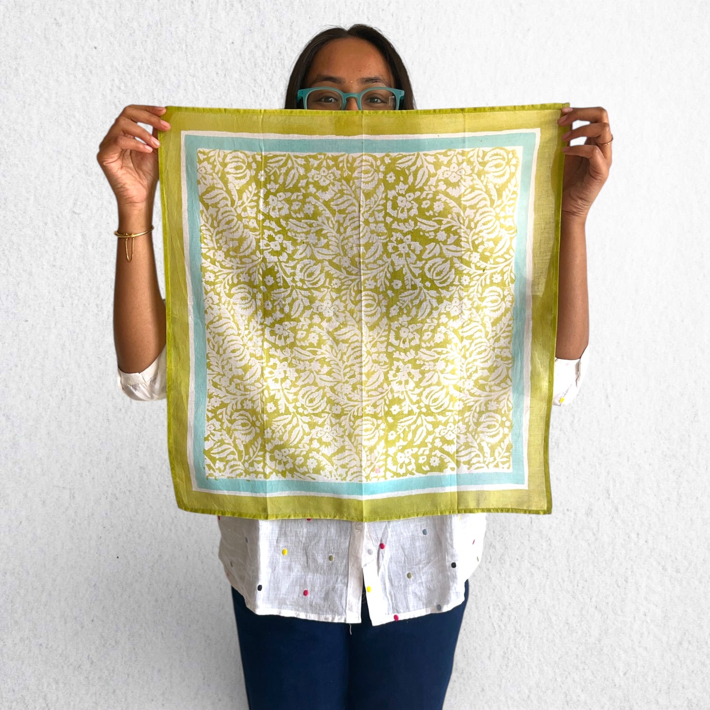 Green Hand Block Printed Bandana