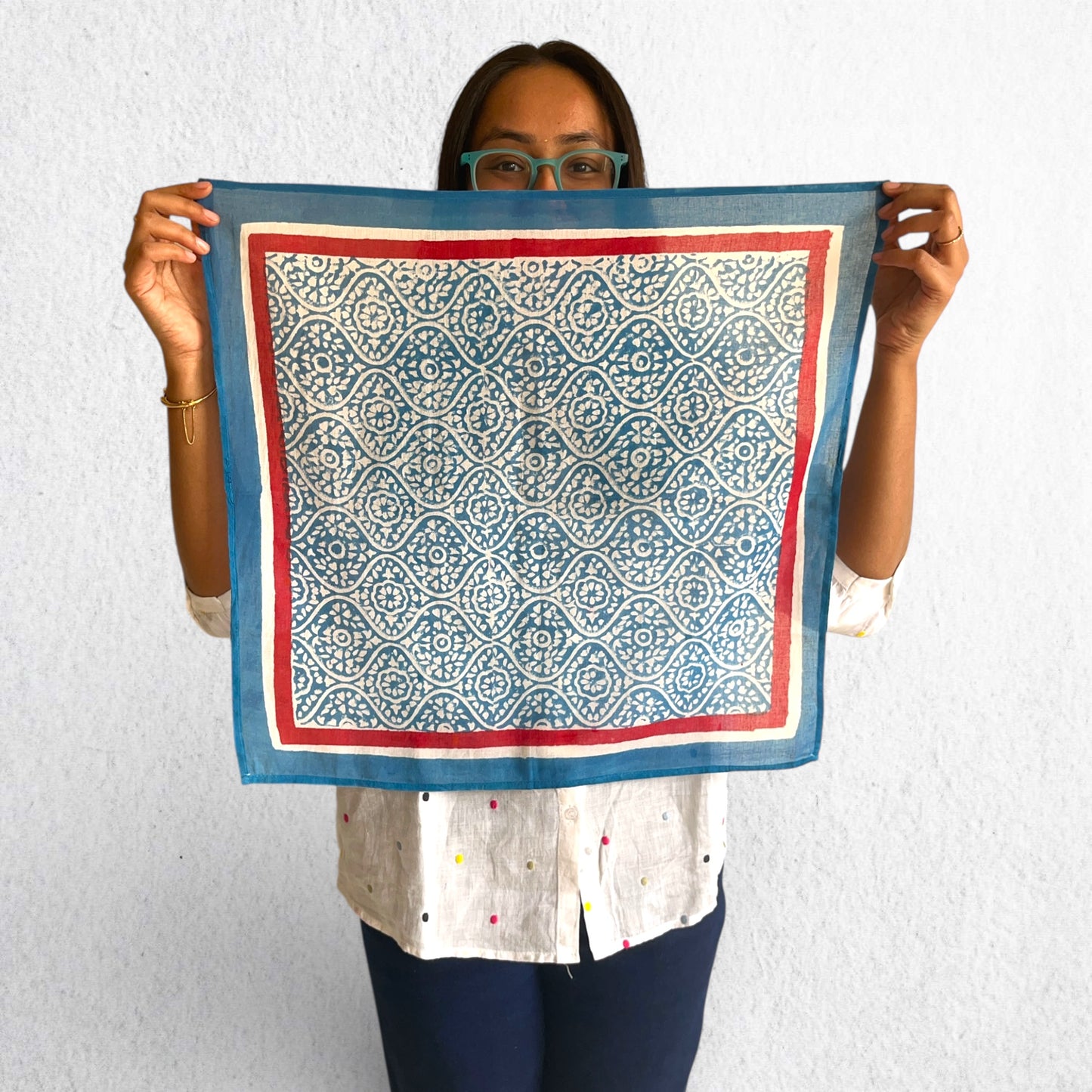 Blue Hand Block Printed Bandana