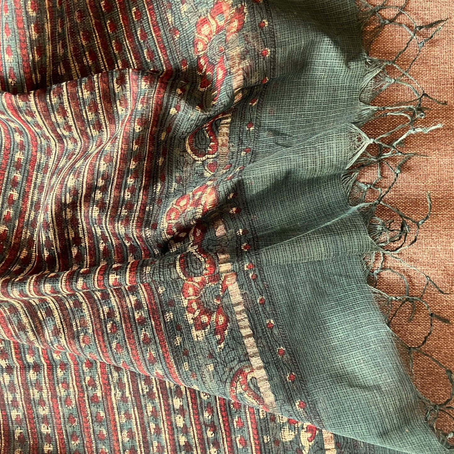 Bagru Green Hand Block Printed Kota Doriya Dupatta