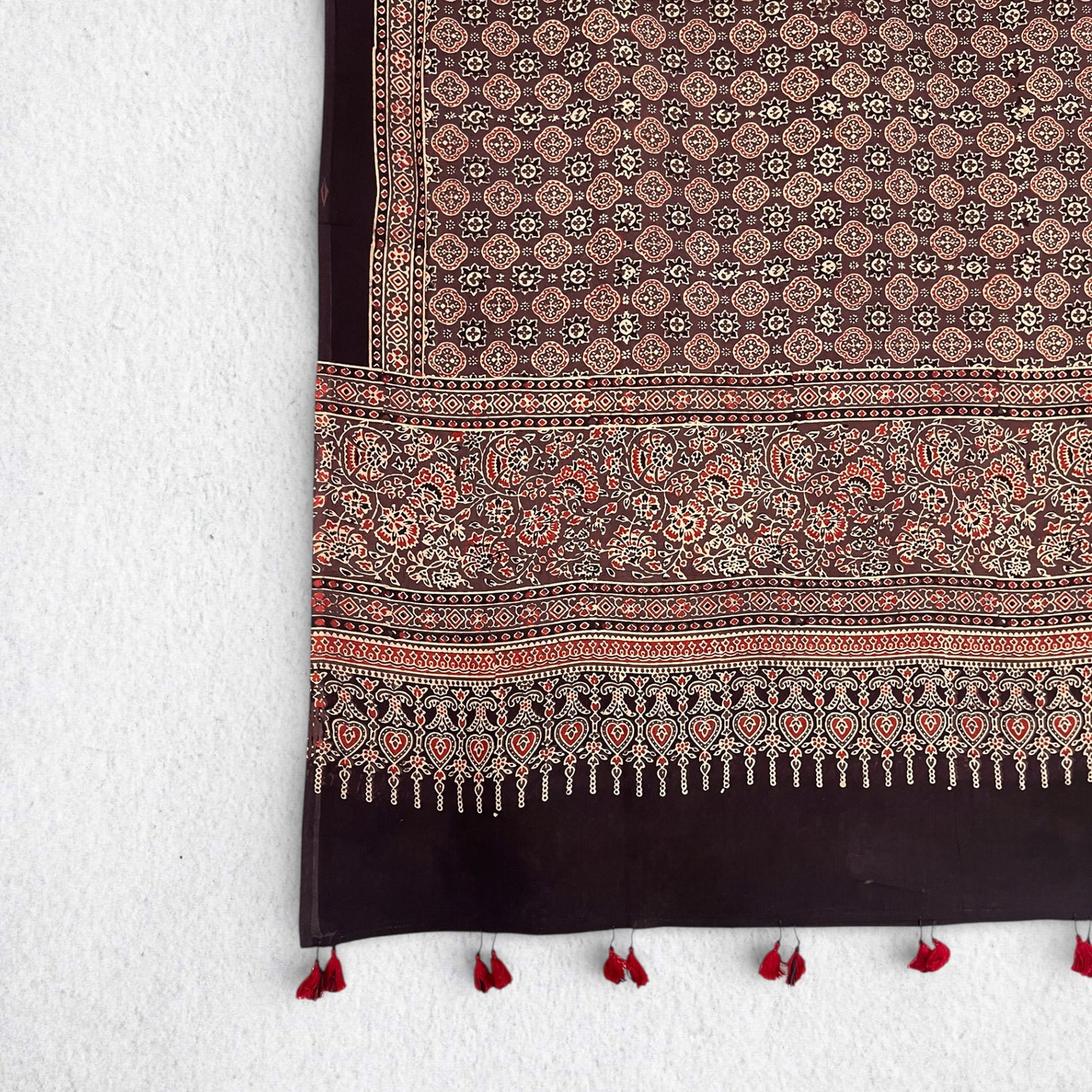Black Ajrakh Floral Hand Block Printed Dupatta