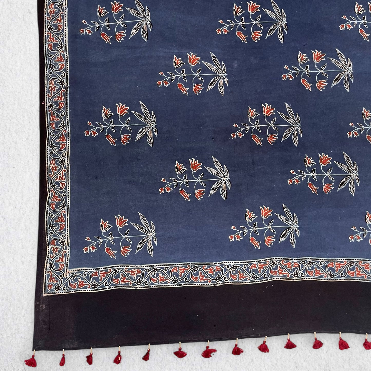 Blue Ajrakh Floral Hand Block Printed Dupatta