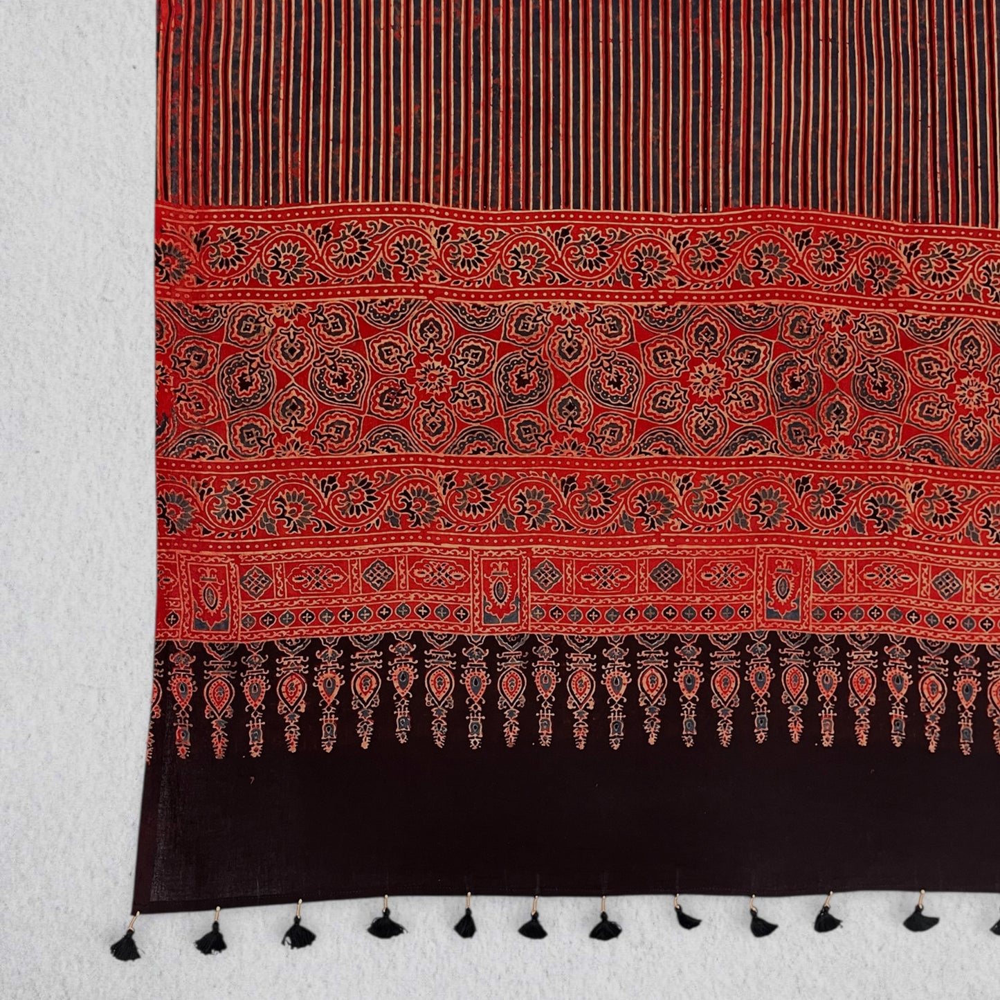 Red Ajrakh Floral Hand Block Printed Dupatta