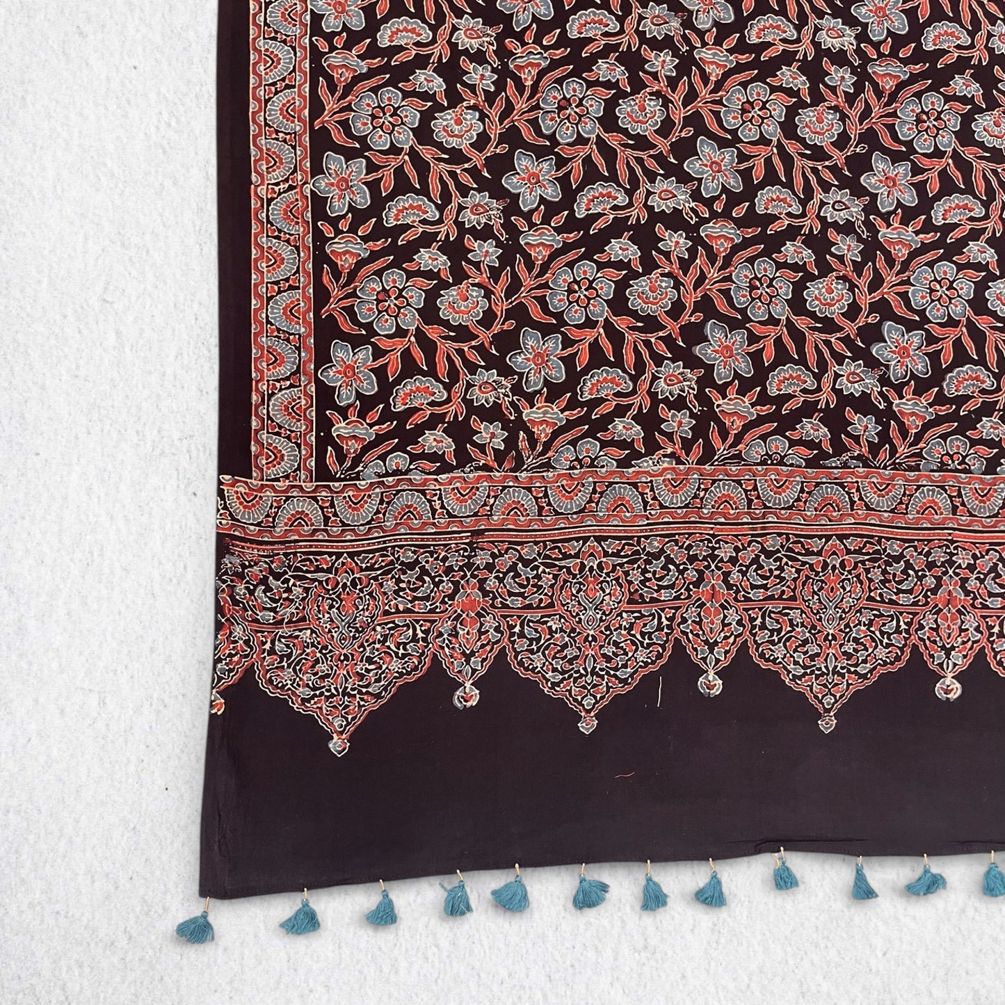 Black Ajrakh Floral Hand Block Printed Dupatta