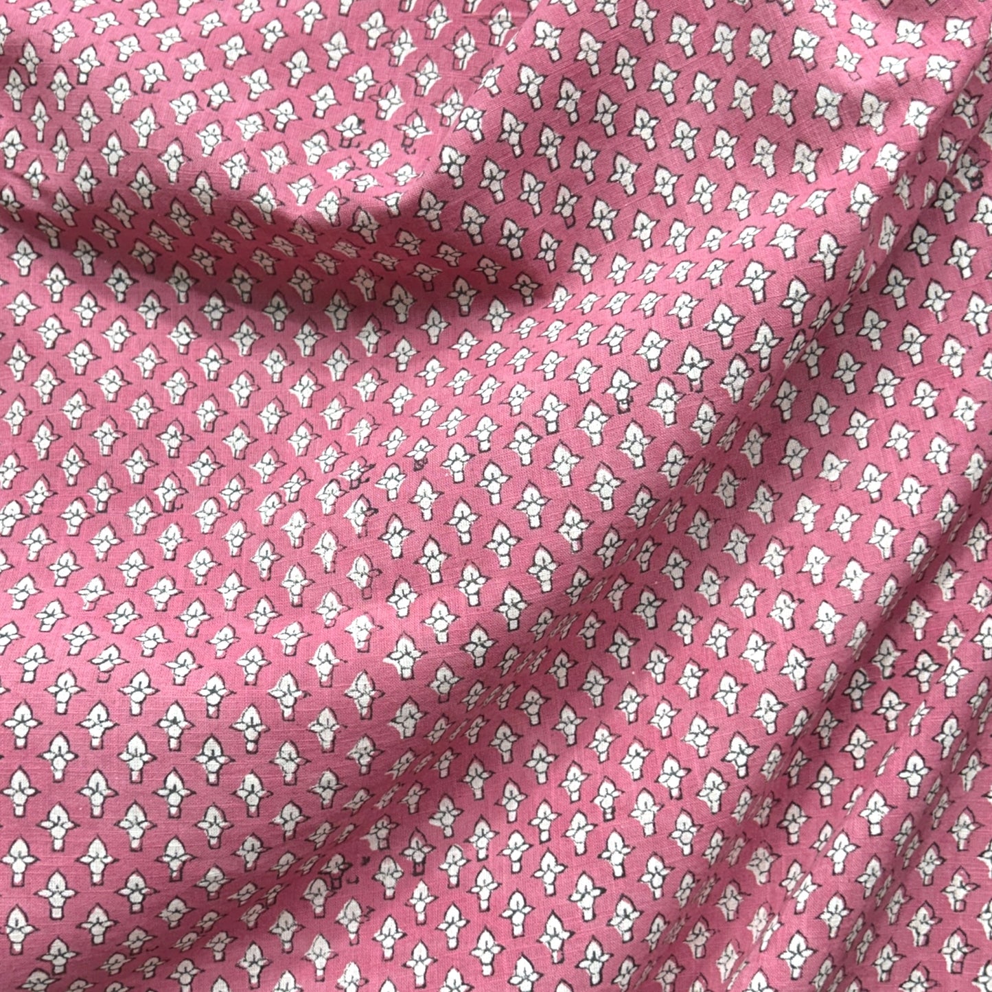 Dabu Pink Fadat Slub Cotton Hand Block Printed Fabric