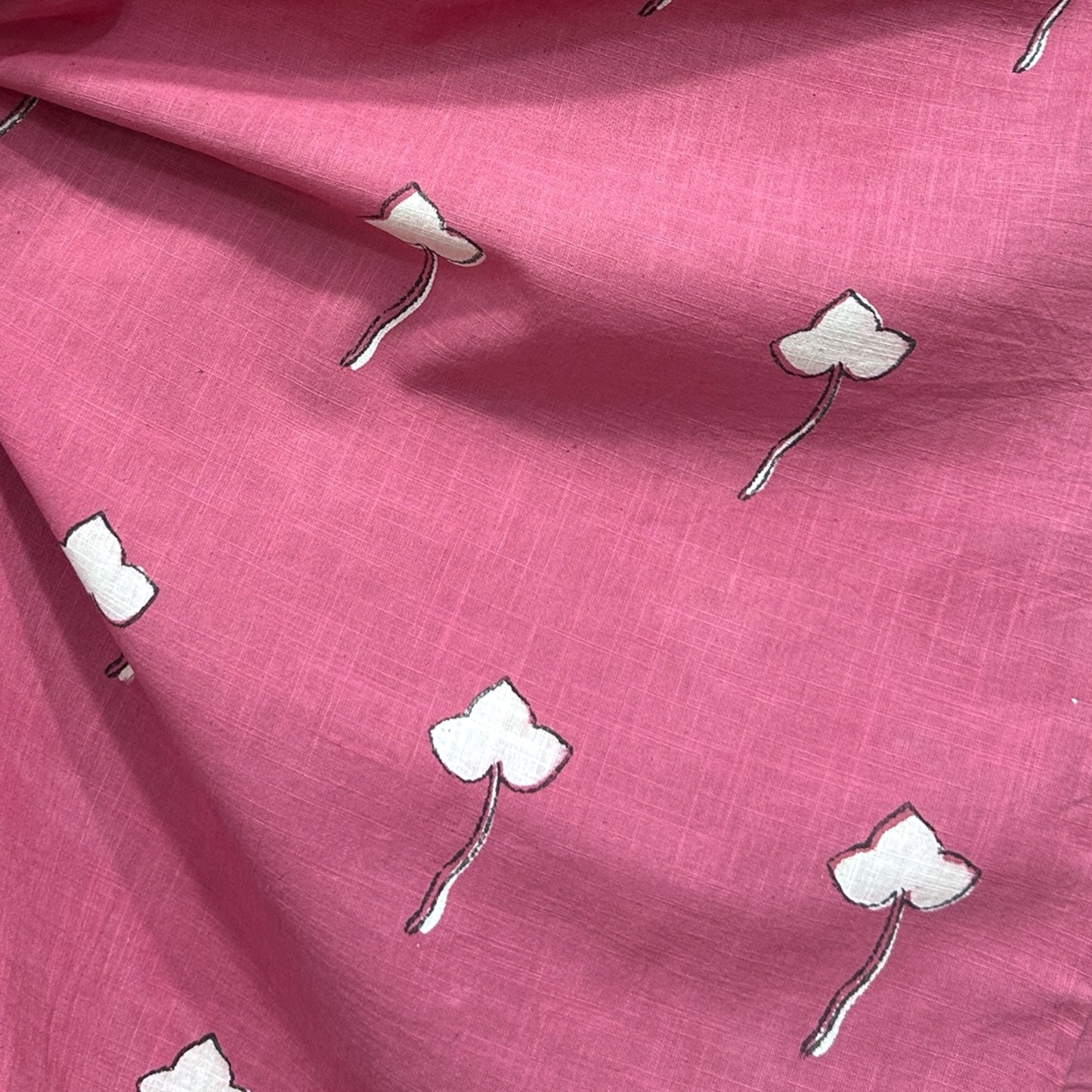 Dabu Pink Floral Slub Cotton Hand Block Printed Fabric