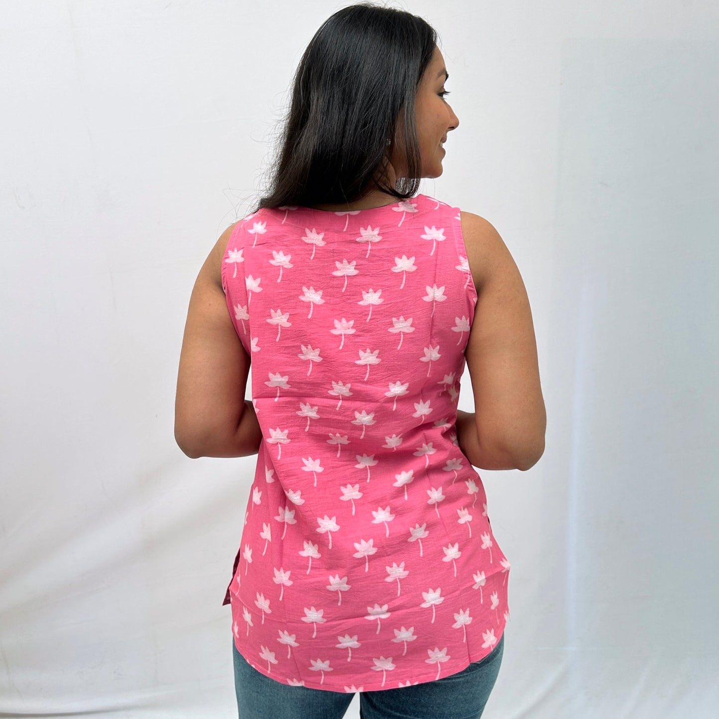 Dabu Pink Floral Hand Block Printed Tunic