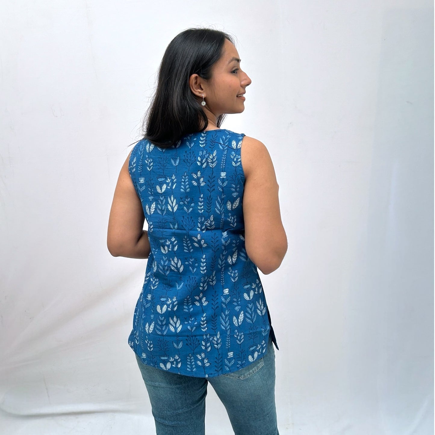 Dabu Blue Floral Hand Block Printed Tunic