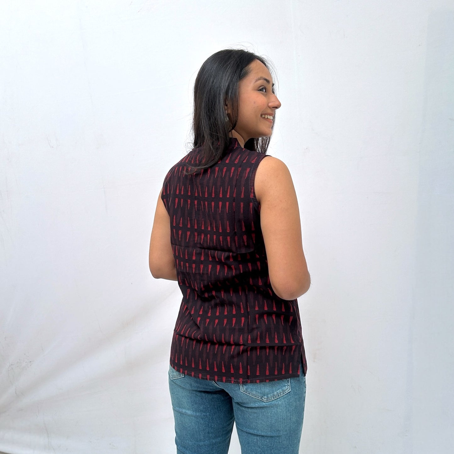 Dabu Red Triangle Hand Block Printed Tunic