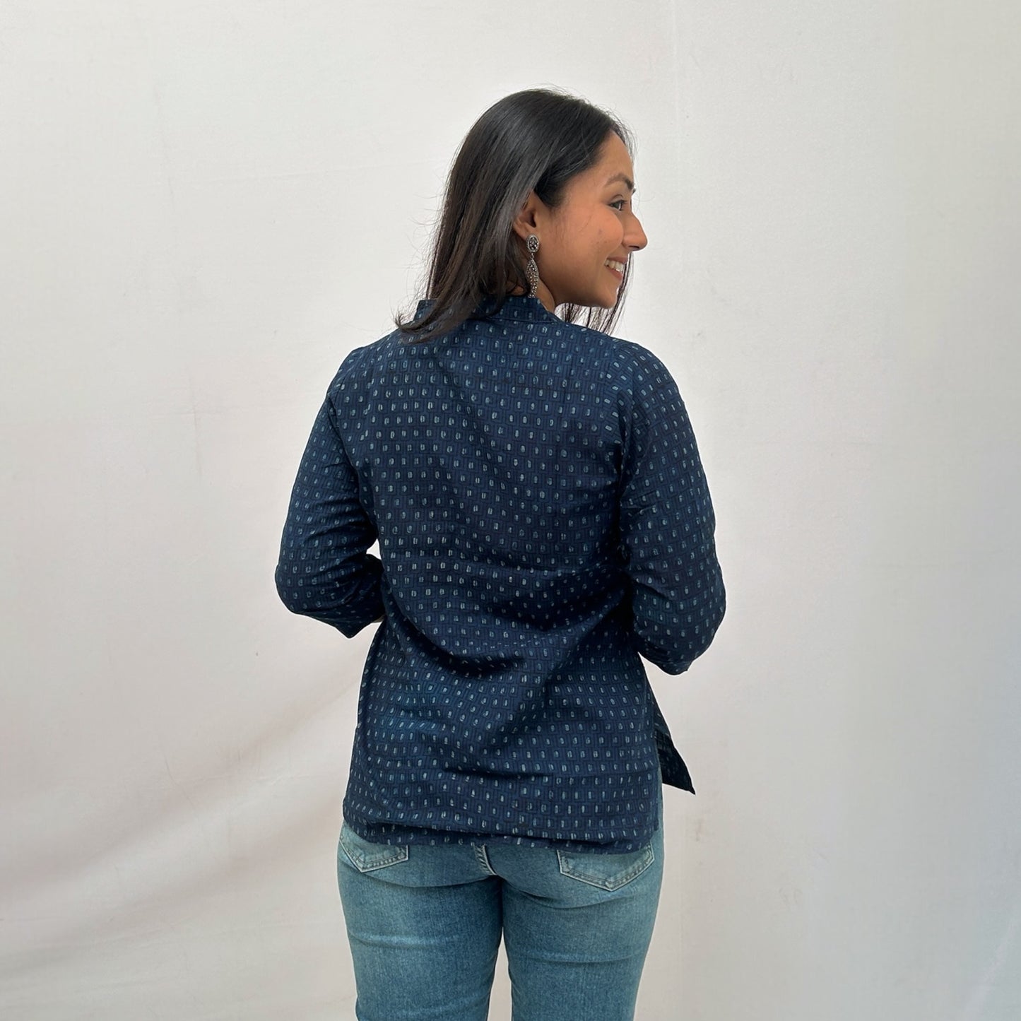 Dabu Slub Cotton Blue Geometric Shirt