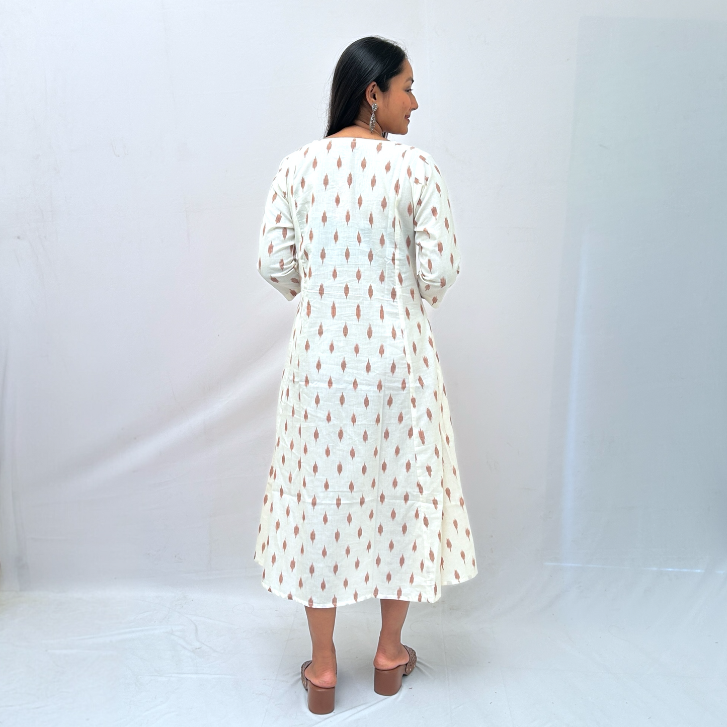 Cotton Ikkat Cream Handloom Dress