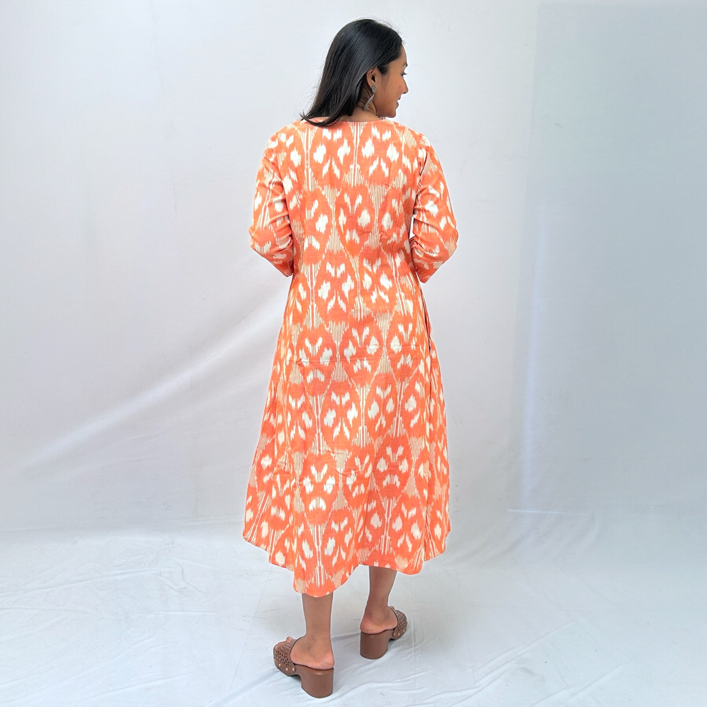 Cotton Ikkat Orange Handloom Dress