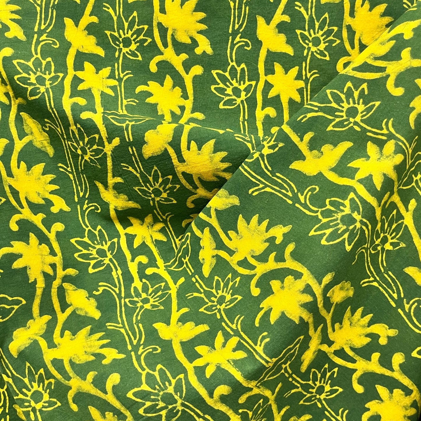 Dabu Green Floral Hand Block Printed Fabric