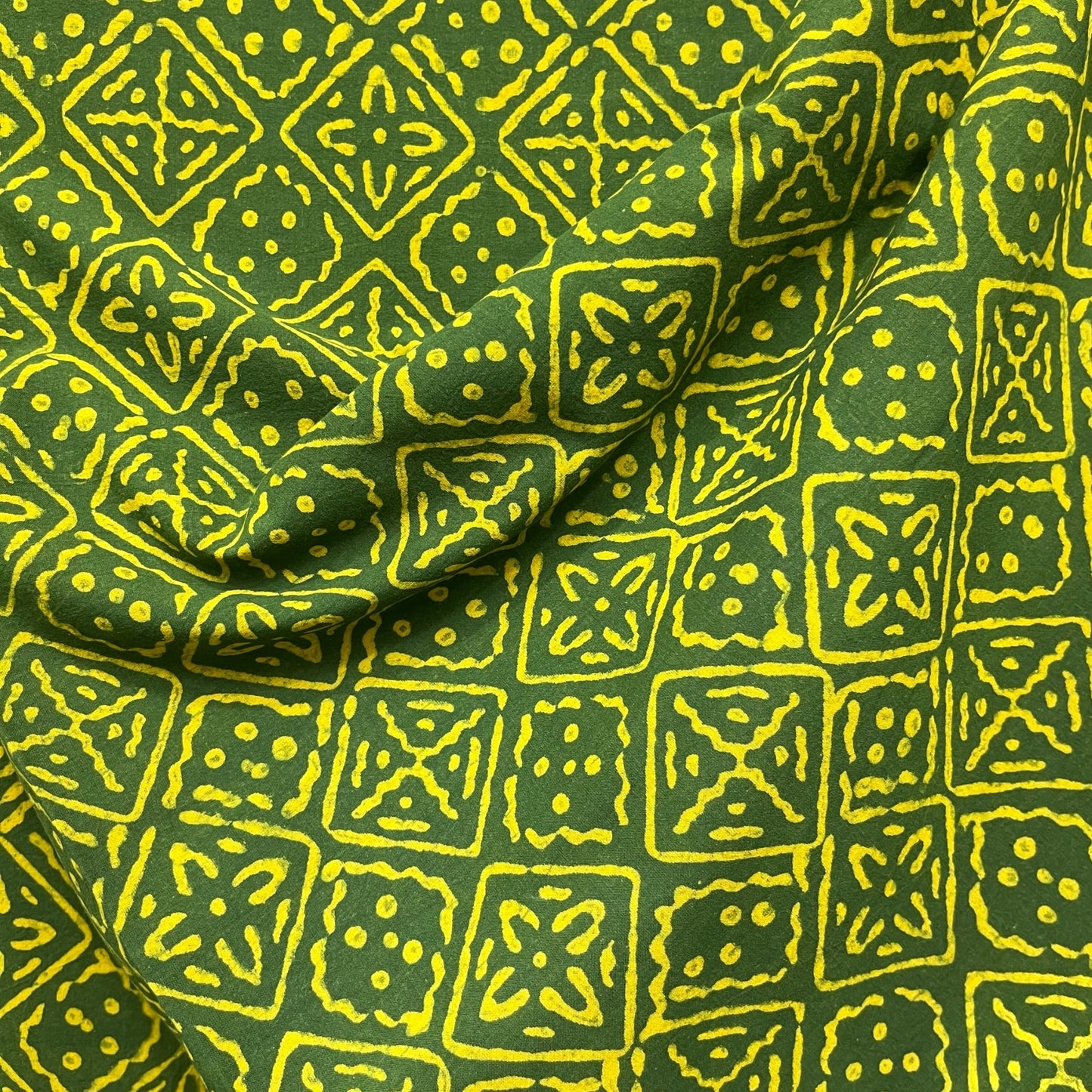 Dabu Green Floral Hand Block Printed Fabric
