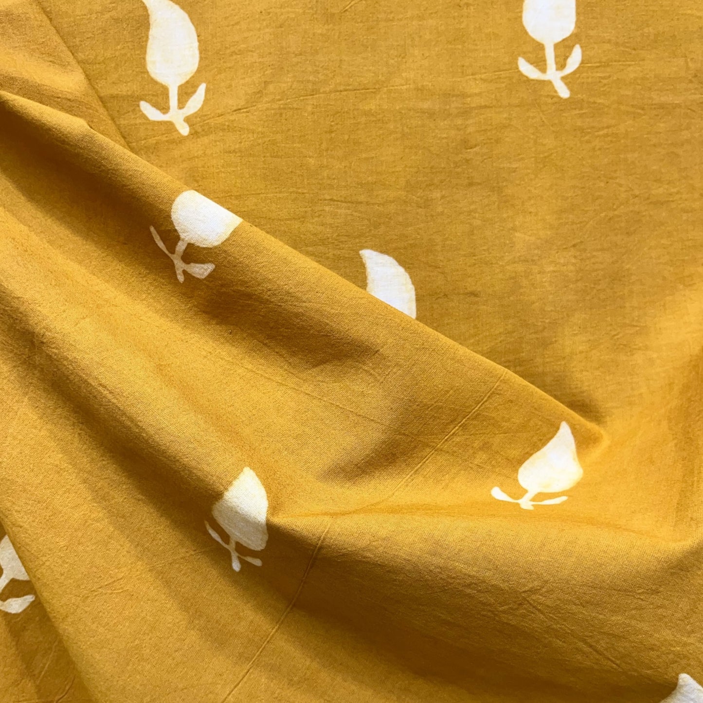 Dabu Yellow Floral Hand Block Printed Fabric