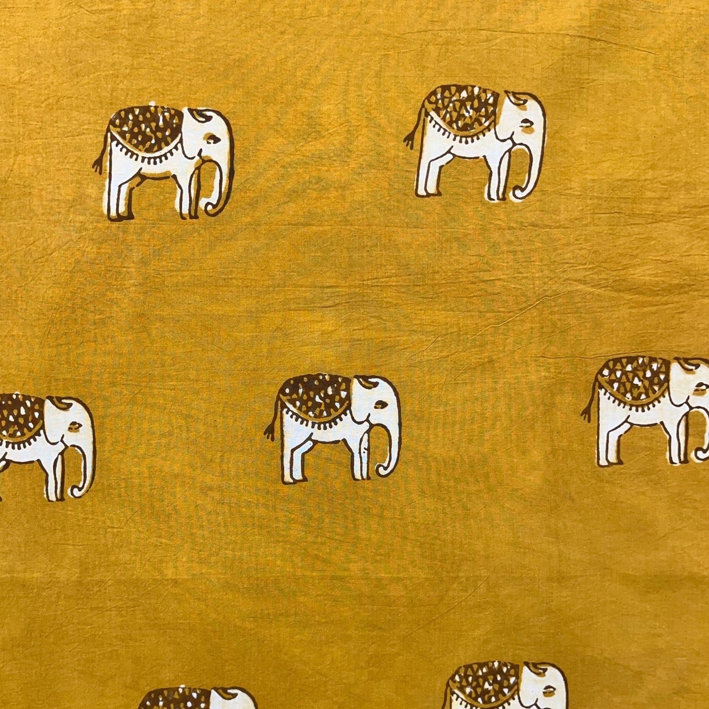Dabu Yellow Elephant Motif Hand Block Printed Fabric