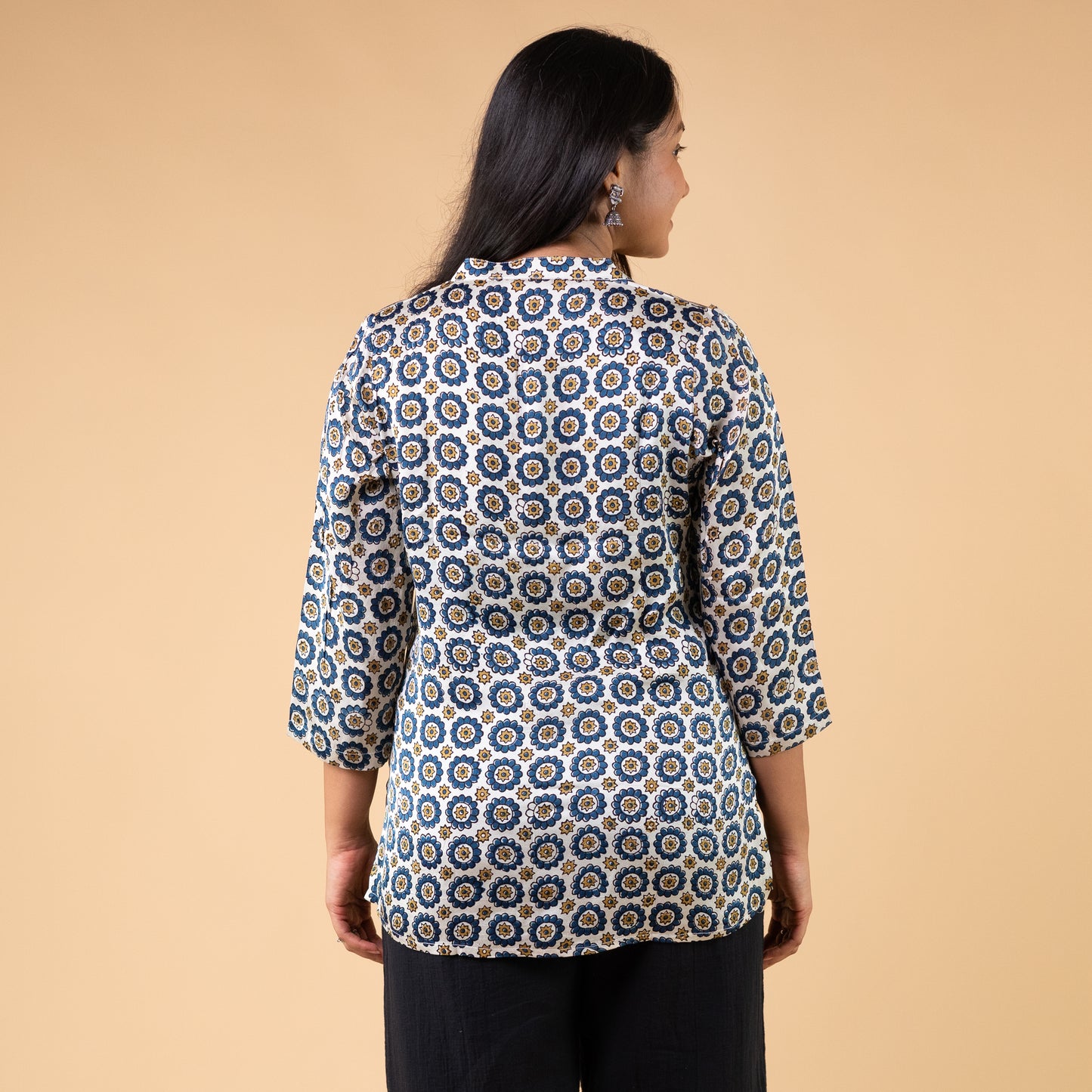Ajrakh Cream Floral Modal Silk Shirt