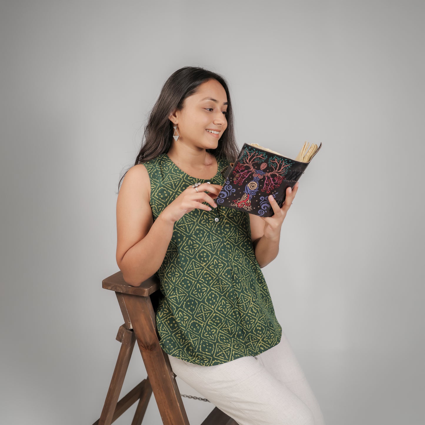 Green Dabu Geometric Hand Block Printed Tunic