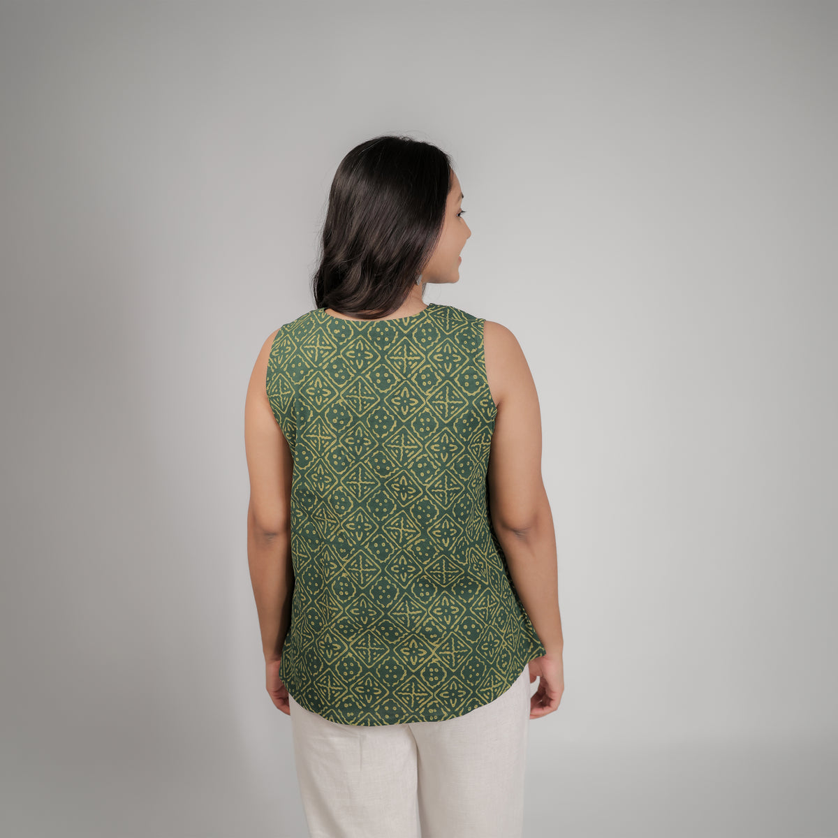 Green Dabu Geometric Hand Block Printed Tunic