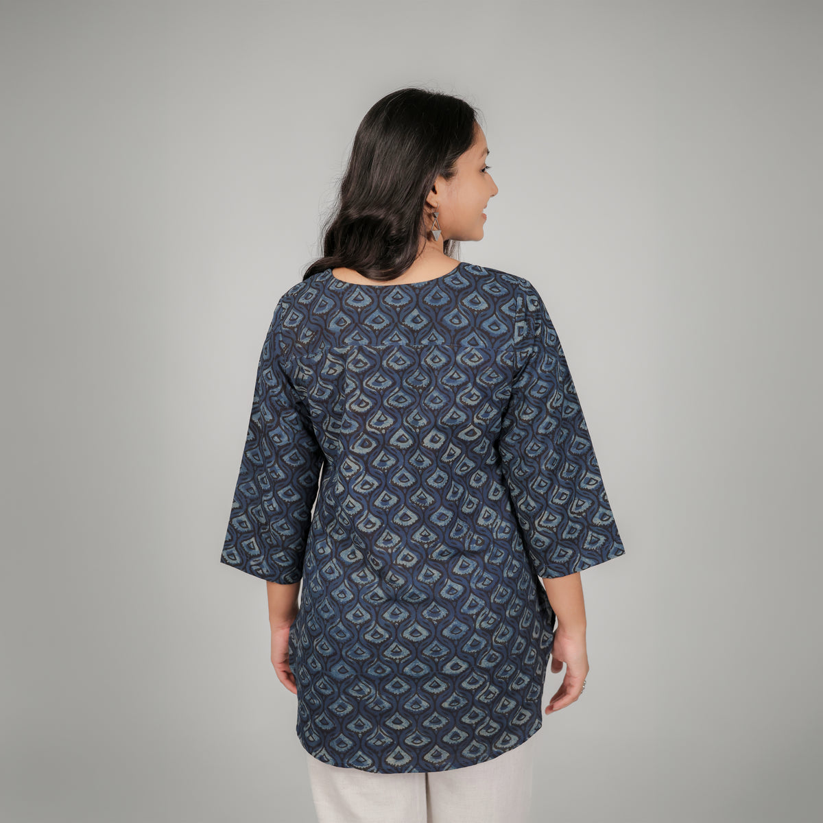 Blue Dabu Floral Hand Block Printed Tunic